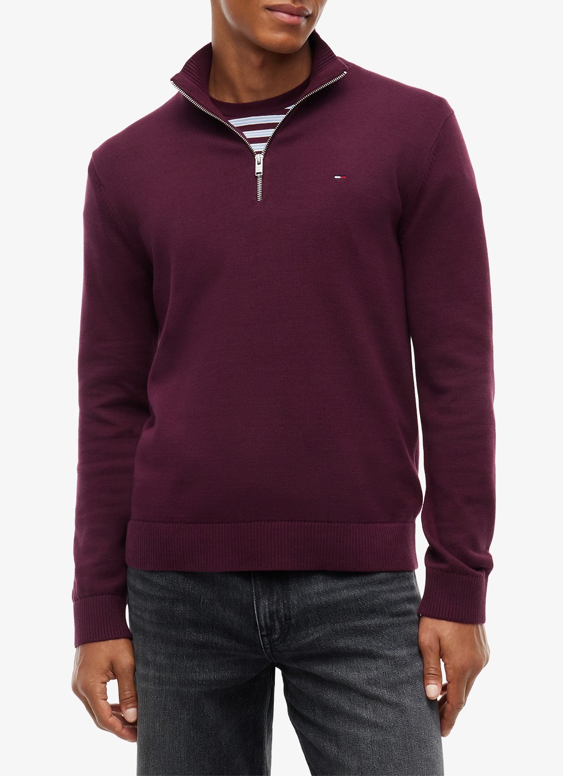 Tommy Hilfiger Fijngebreide trui van katoen met halve rits - detail 4 paars