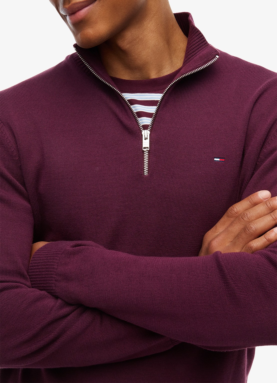 Tommy Hilfiger Fijngebreide trui van katoen met halve rits - detail 5 paars