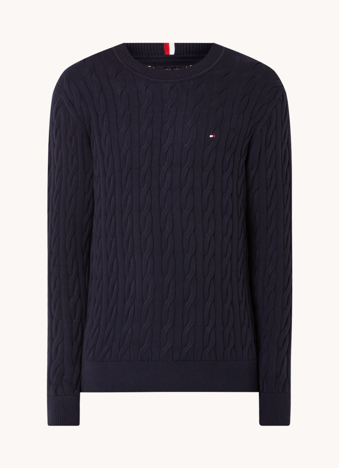 Tommy Hilfiger Flag Embroidery Cable Knit Jumper - voorkant 2 blauw