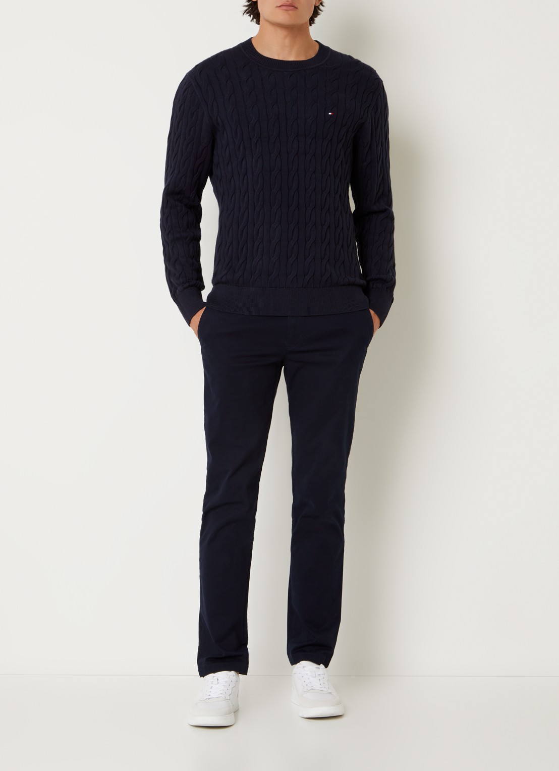 Tommy Hilfiger Flag Embroidery Cable Knit Jumper - voorkant 3 blauw