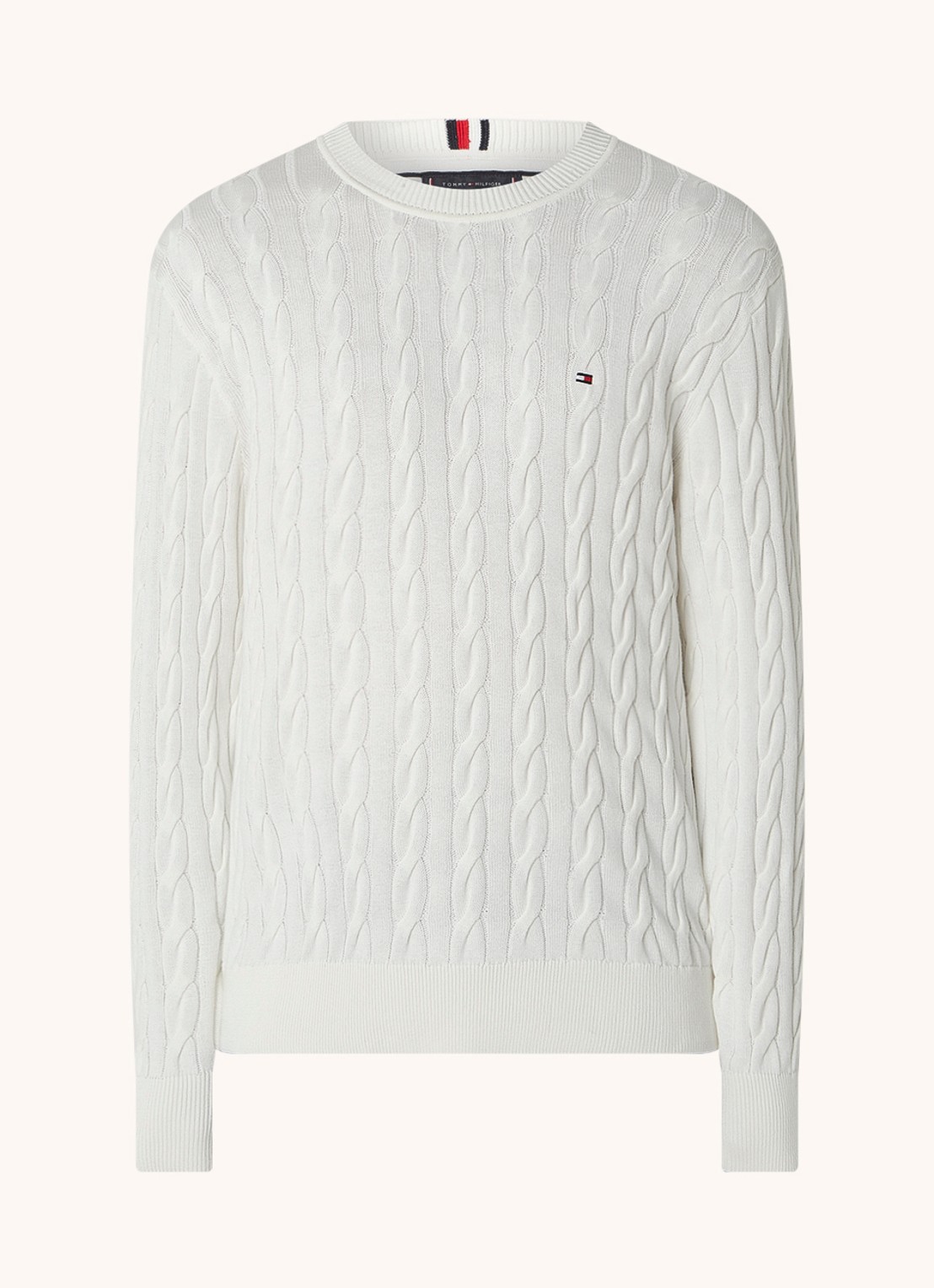 Tommy Hilfiger Flag Embroidery Cable Knit Jumper - voorkant wit