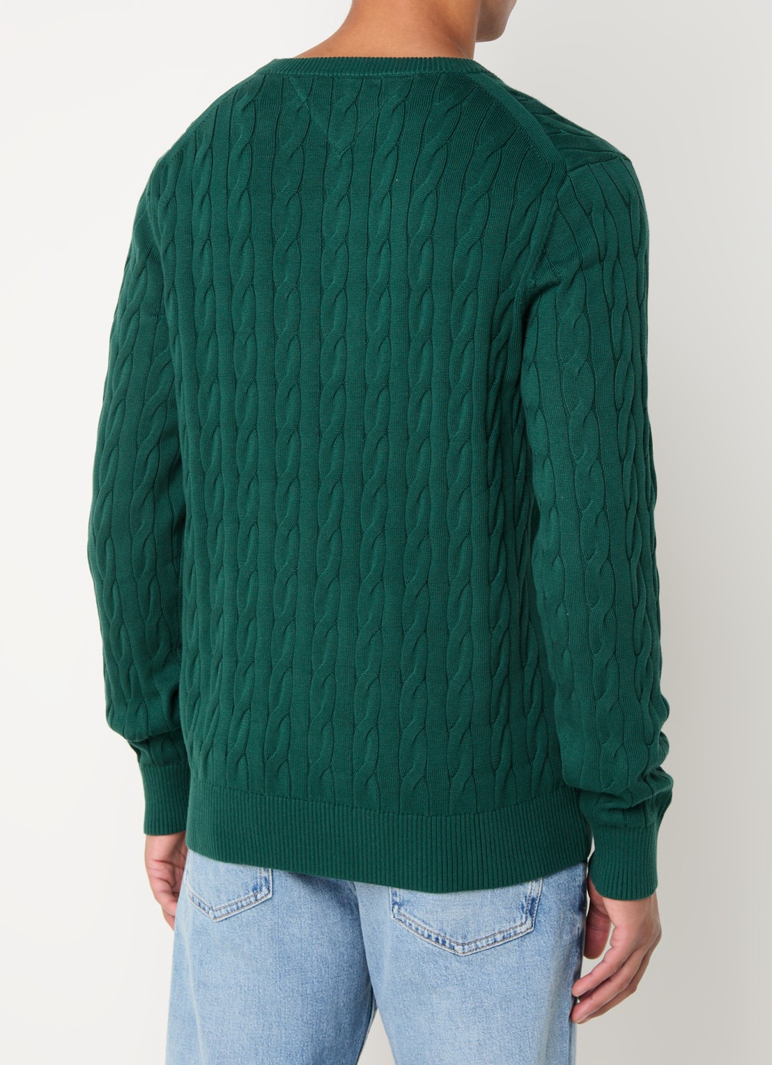 Tommy Hilfiger Flag Embroidery Cable Knit Jumper - achterkant donkergroen