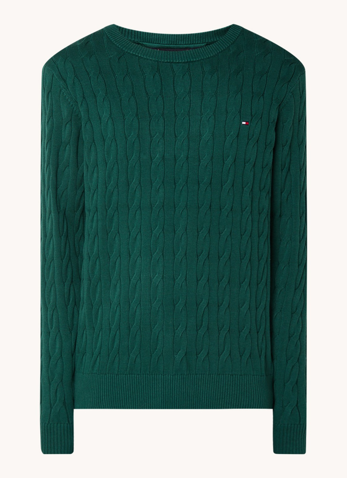 Tommy Hilfiger Flag Embroidery Cable Knit Jumper - voorkant 2 donkergroen