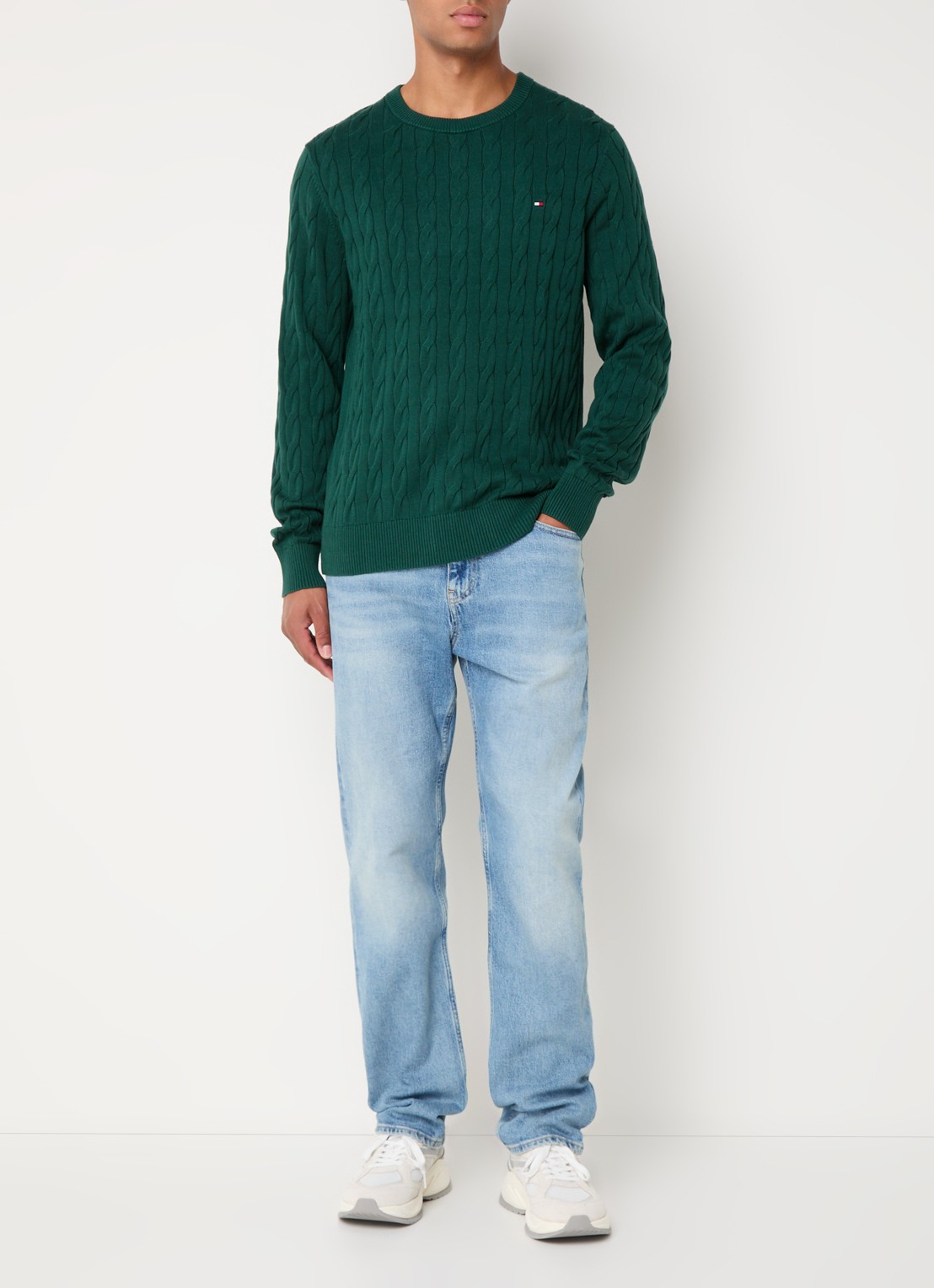 Tommy Hilfiger Flag Embroidery Cable Knit Jumper - voorkant 3 donkergroen