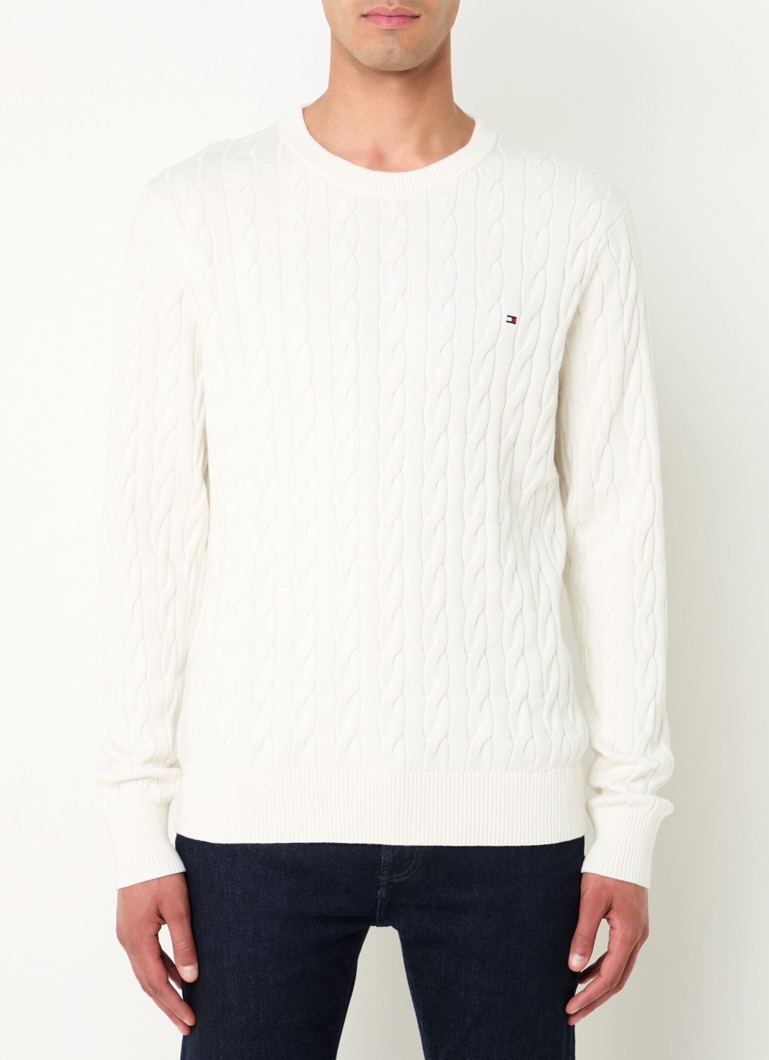 Tommy Hilfiger Flag Embroidery Cable Knit Jumper - detail gebroken wit