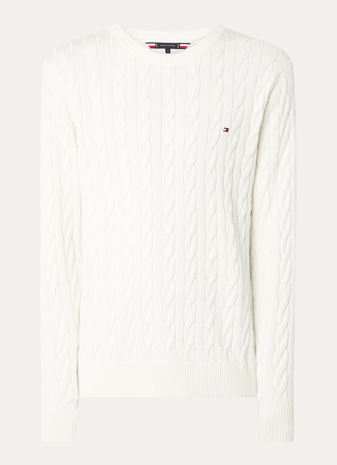Tommy Hilfiger Flag Embroidery Cable Knit Jumper - voorkant 4 gebroken wit