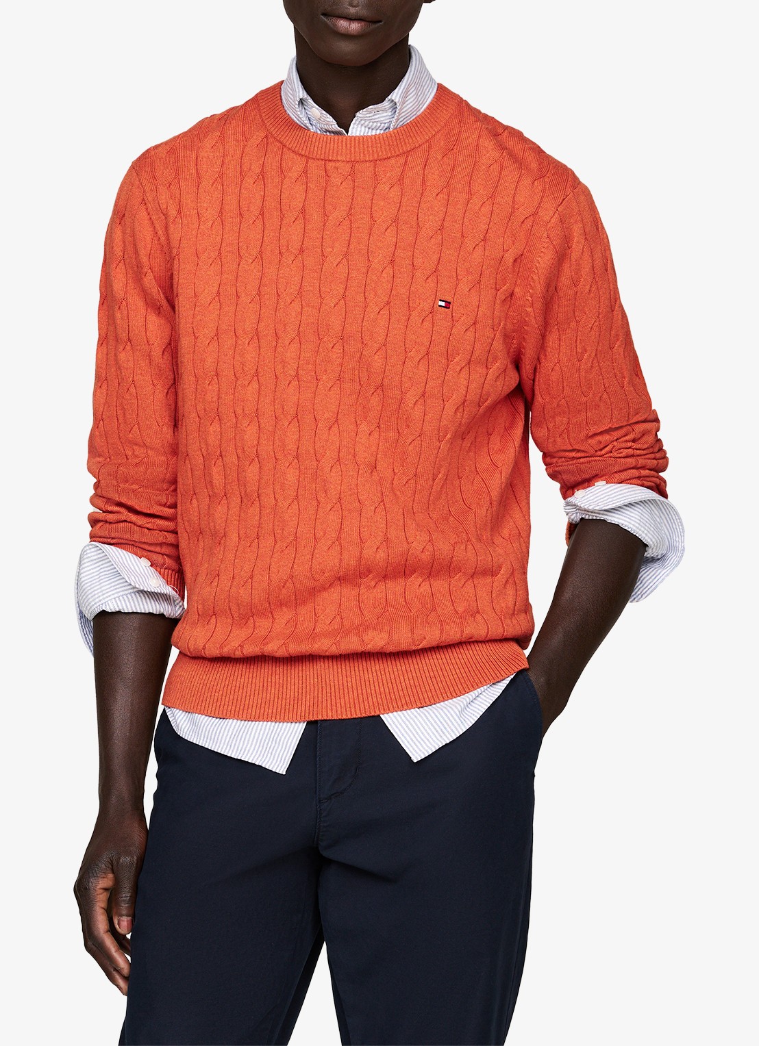 Tommy Hilfiger Flag Embroidery Cable Knit Jumper - detail oranje