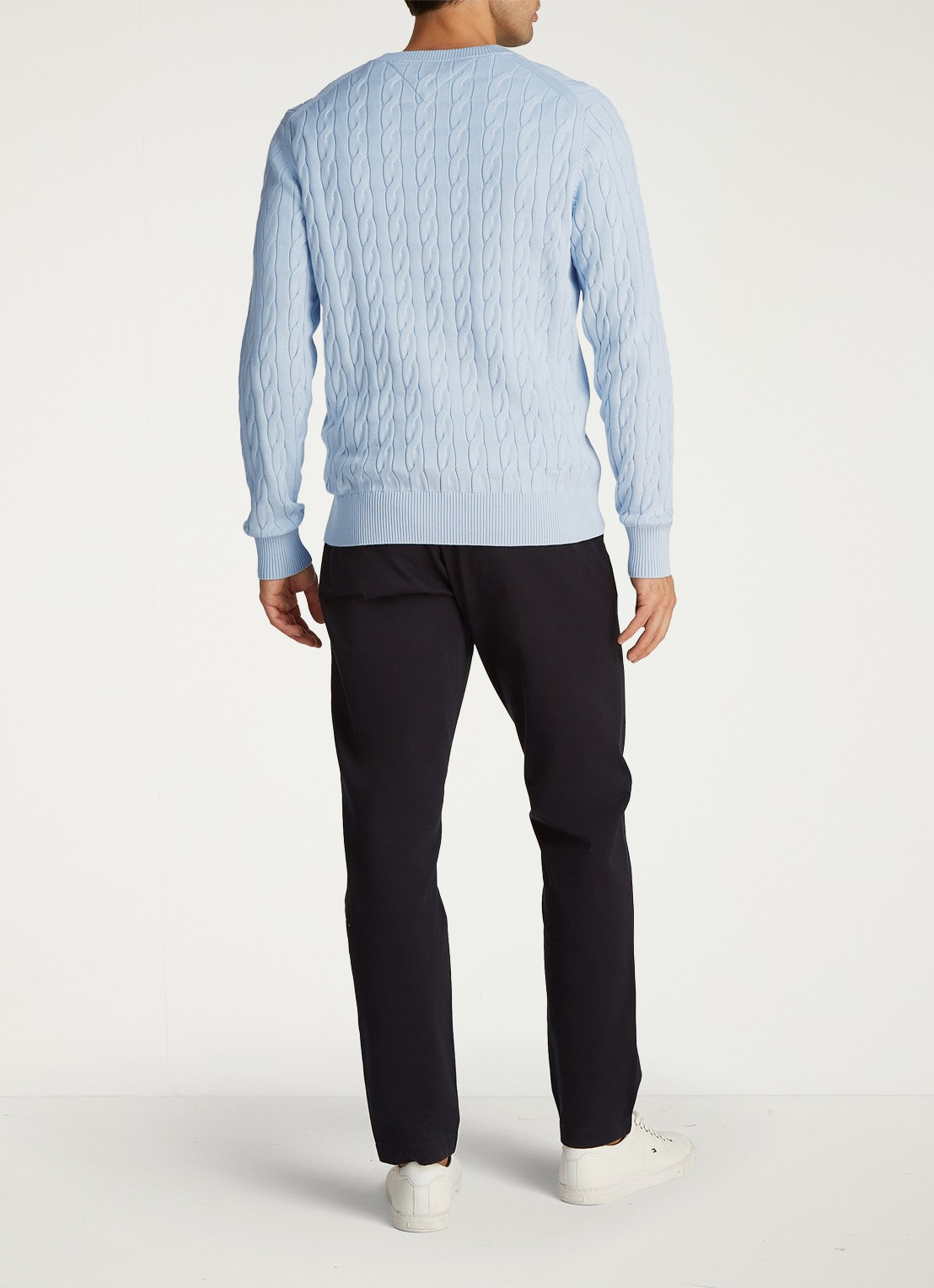 Tommy Hilfiger Flag Embroidery Cable Knit Jumper - achterkant lichtblauw