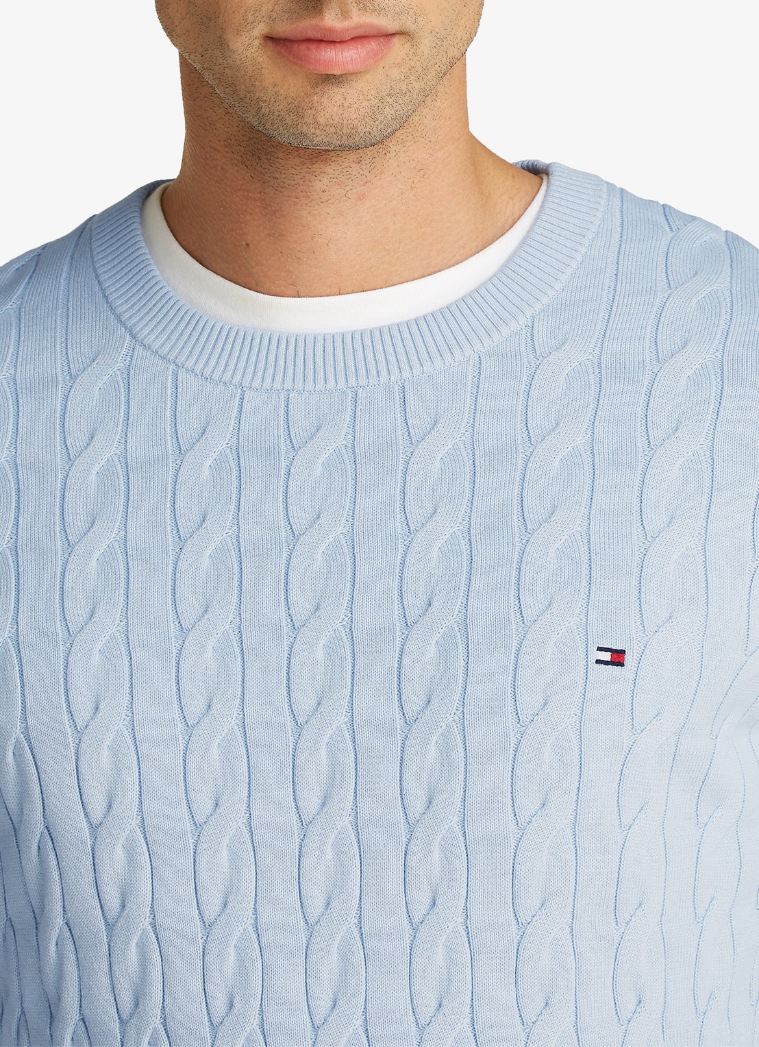Tommy Hilfiger Flag Embroidery Cable Knit Jumper - detail 5 lichtblauw