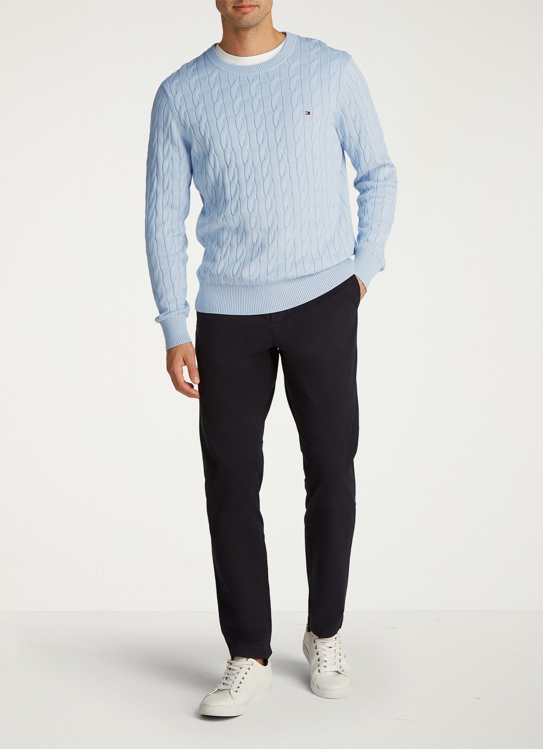 Tommy Hilfiger Flag Embroidery Cable Knit Jumper - voorkant 3 lichtblauw