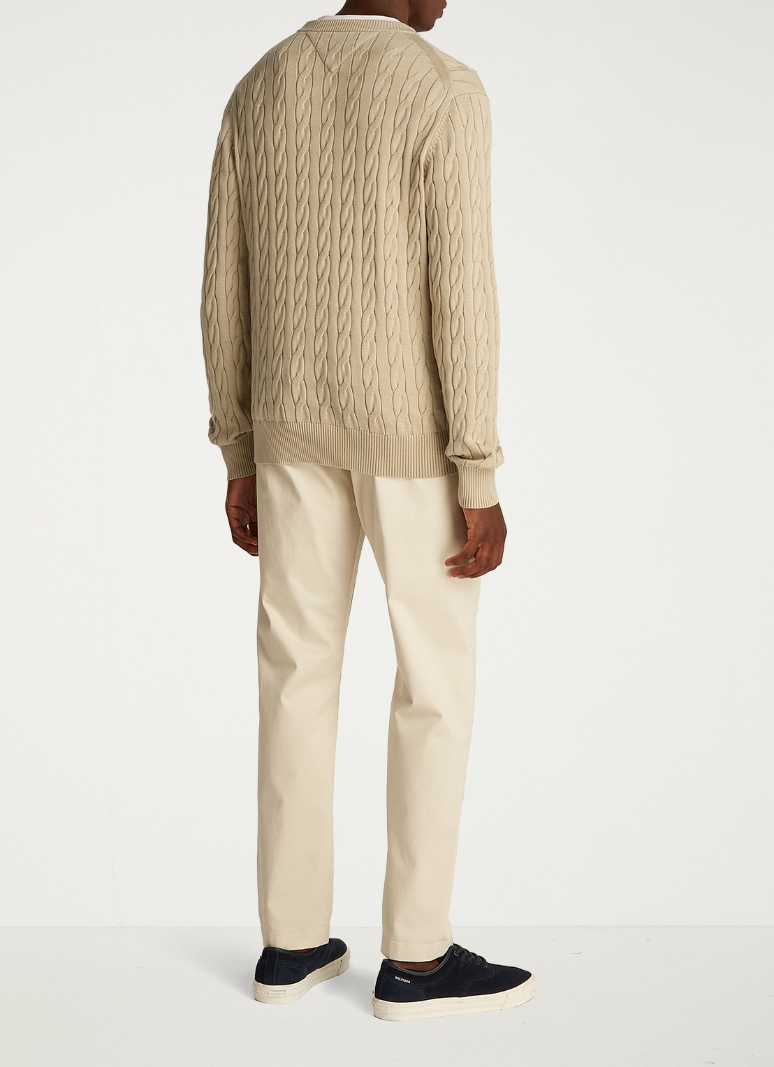 Tommy Hilfiger Flag Embroidery Cable Knit Jumper - achterkant 3 zand