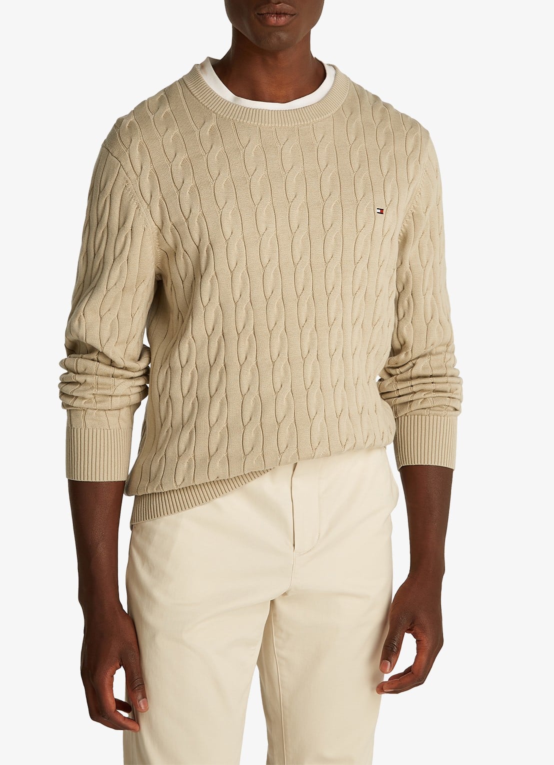 Tommy Hilfiger Flag Embroidery Cable Knit Jumper - detail 4 zand