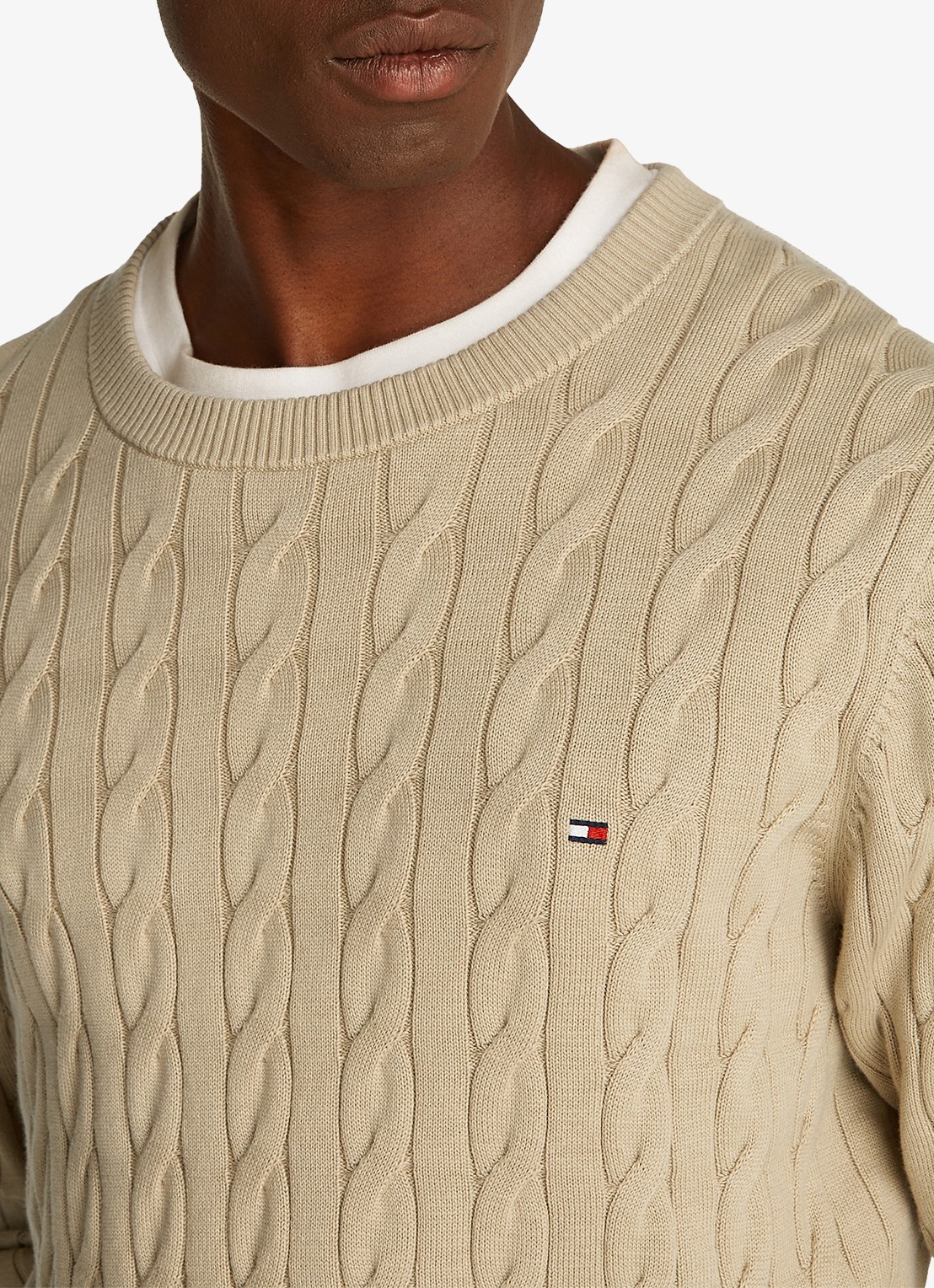 Tommy Hilfiger Flag Embroidery Cable Knit Jumper - detail 5 zand