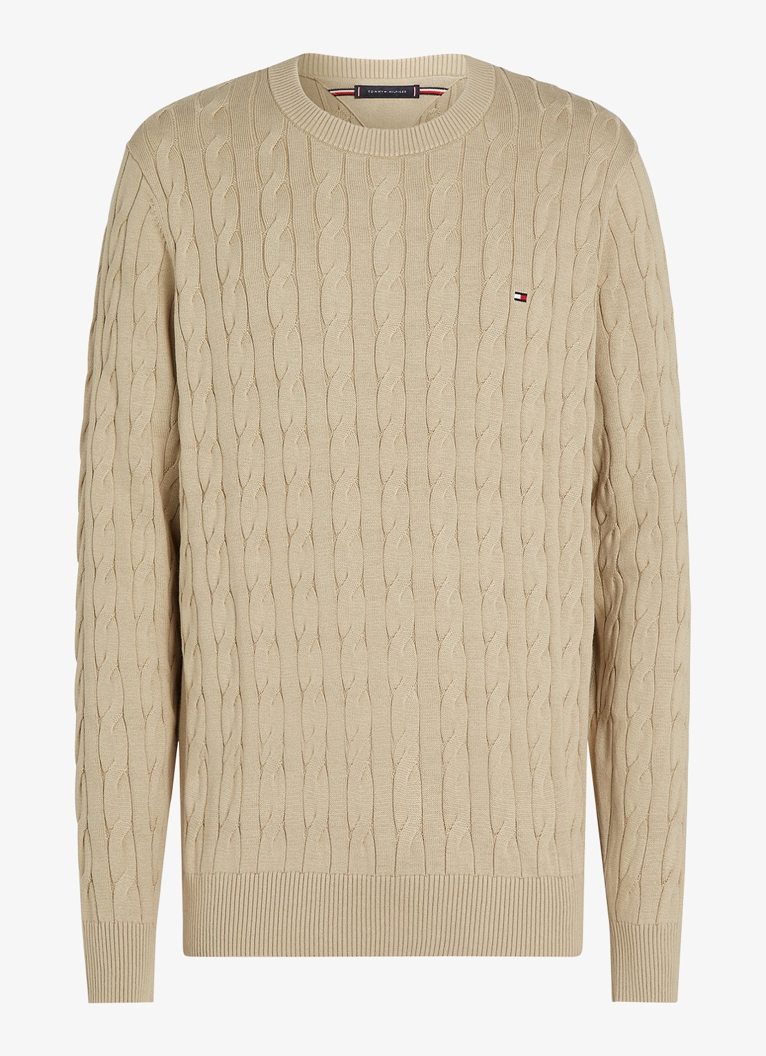 Tommy Hilfiger Flag Embroidery Cable Knit Jumper - voorkant zand
