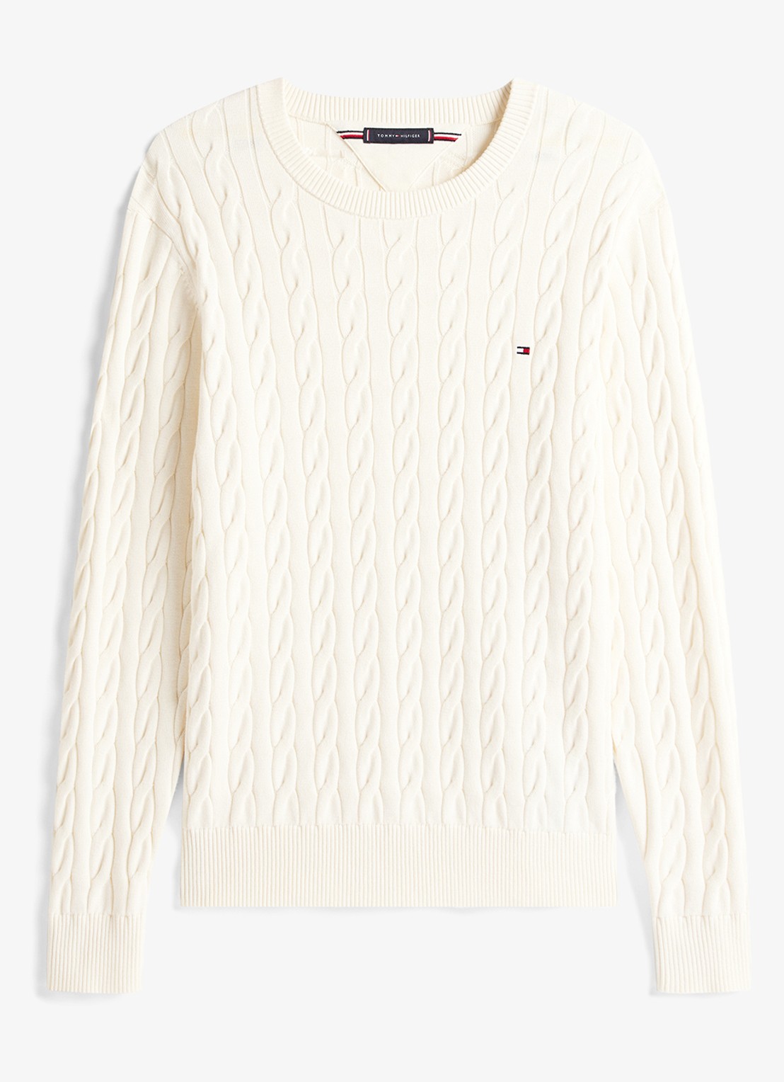 Tommy Hilfiger Flag Embroidery Cable Knit Jumper - voorkant ivoor