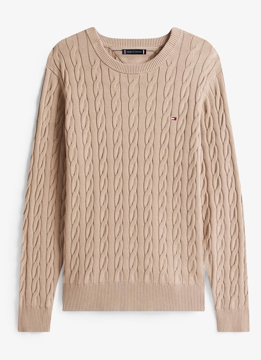 Tommy Hilfiger Flag Embroidery Cable Knit Jumper - voorkant staalblauw