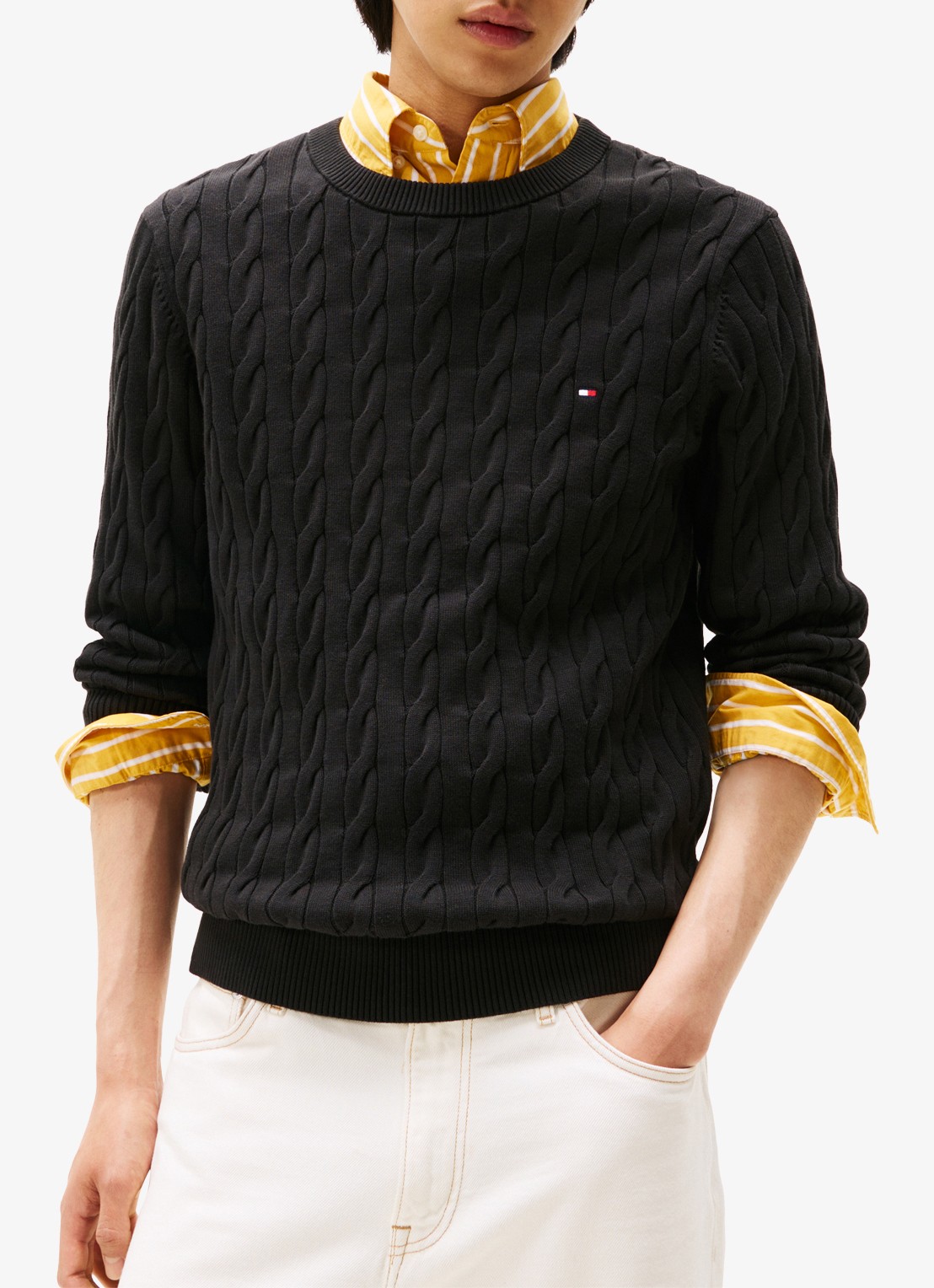 Tommy Hilfiger Flag Embroidery Cable Knit Jumper - detail 2 zwart