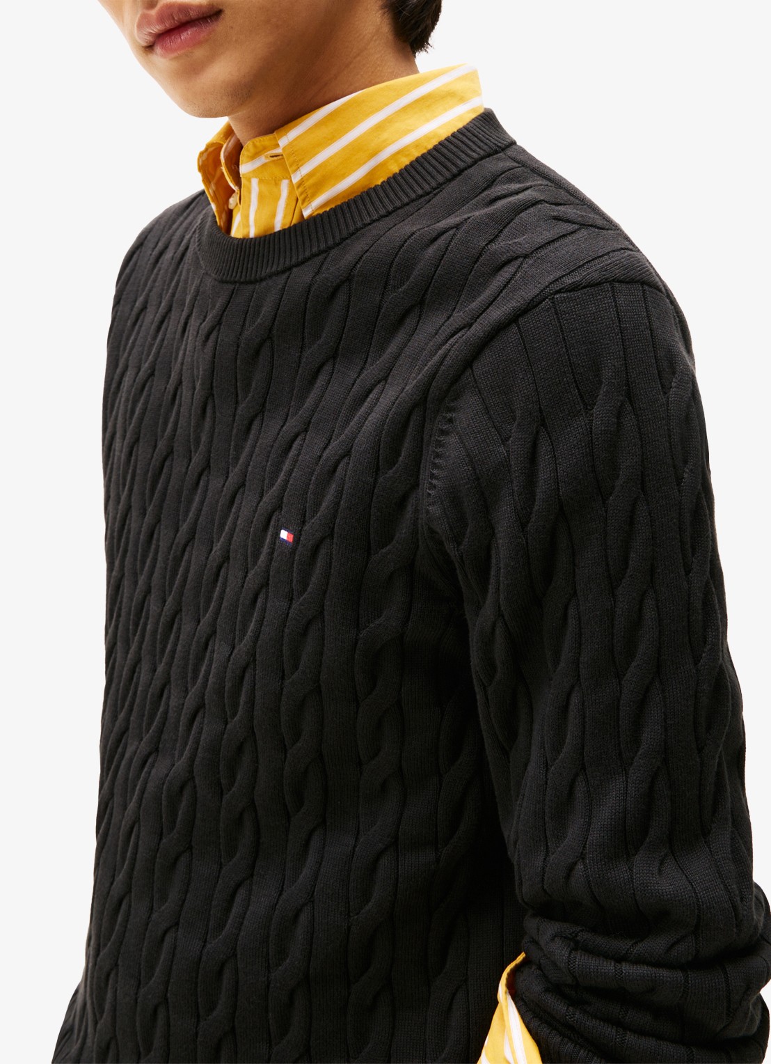 Tommy Hilfiger Flag Embroidery Cable Knit Jumper - detail 3 zwart