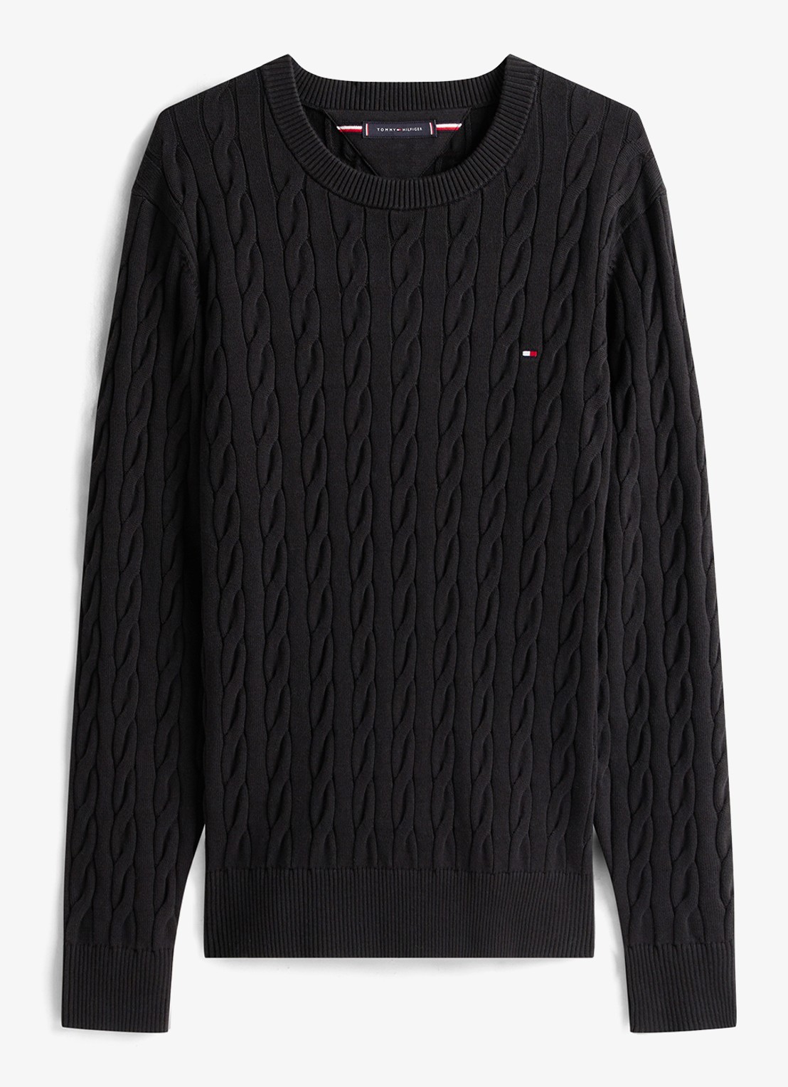 Tommy Hilfiger Flag Embroidery Cable Knit Jumper - voorkant 4 zwart
