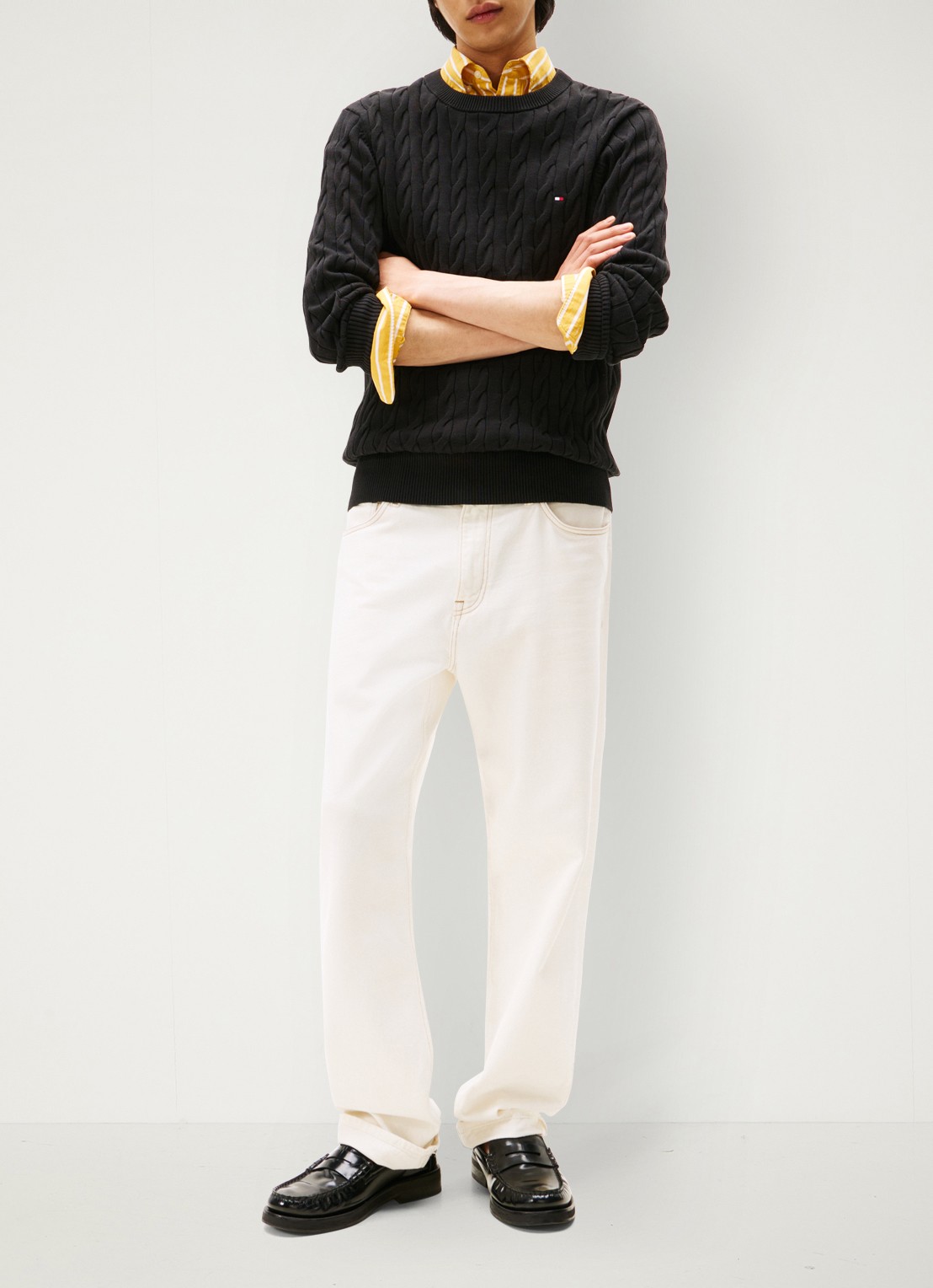Tommy Hilfiger Flag Embroidery Cable Knit Jumper - voorkant 5 zwart