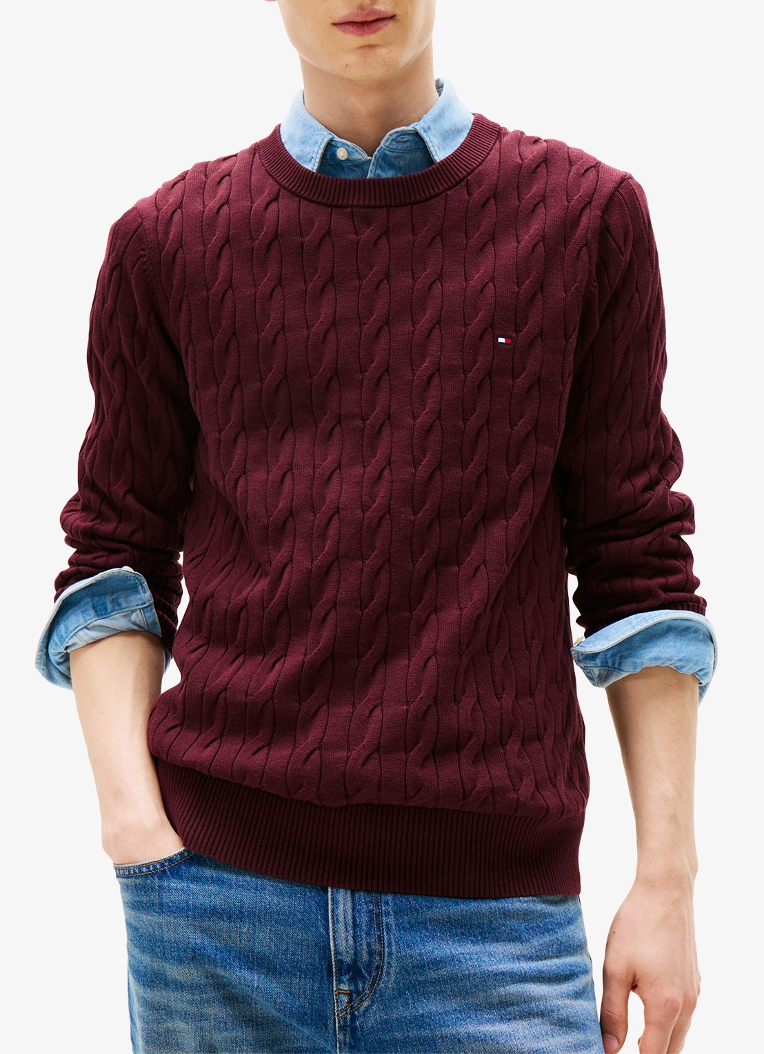 Tommy Hilfiger Flag Embroidery Cable Knit Jumper - detail bordeauxrood
