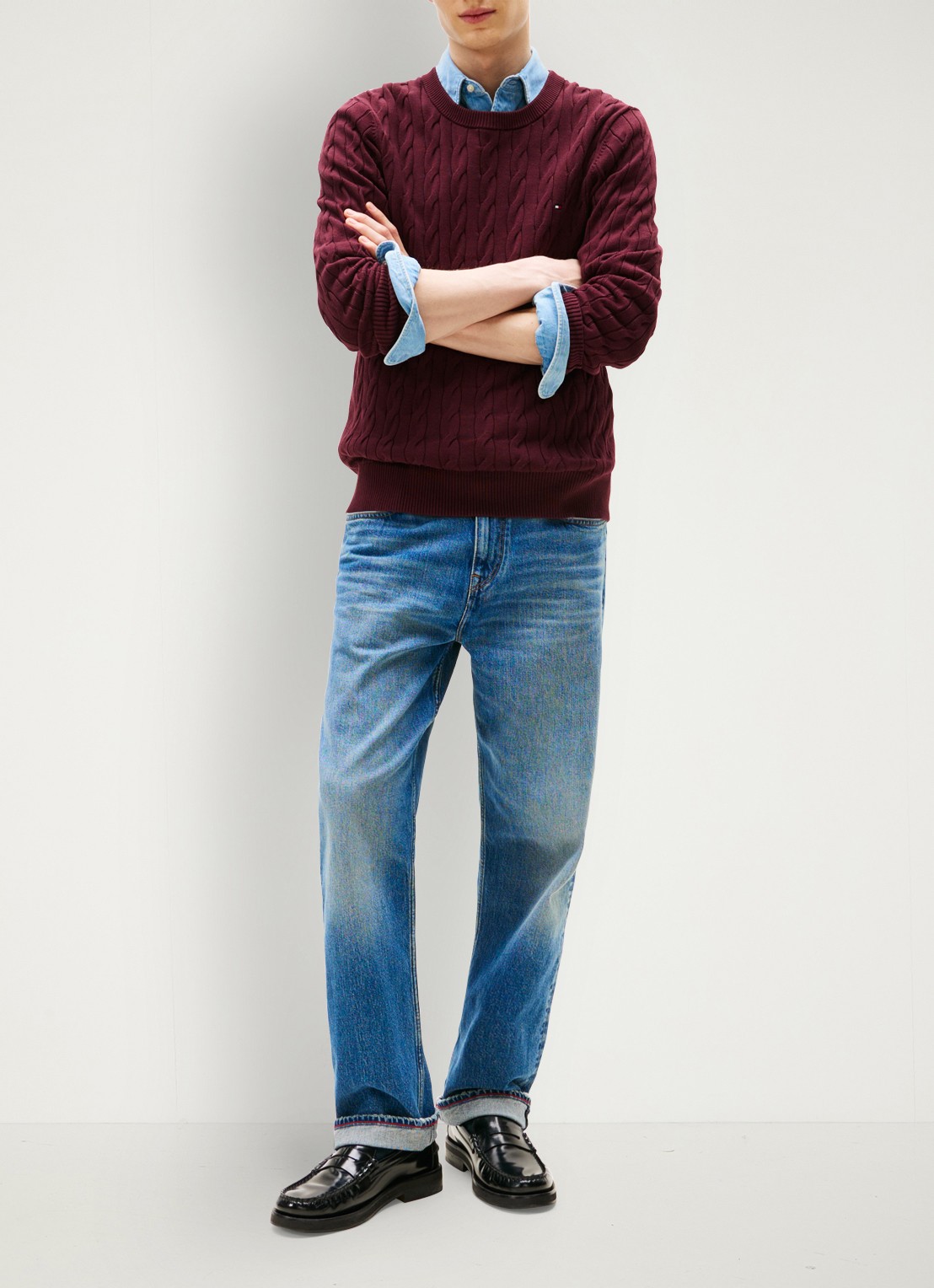 Tommy Hilfiger Flag Embroidery Cable Knit Jumper - voorkant 4 bordeauxrood