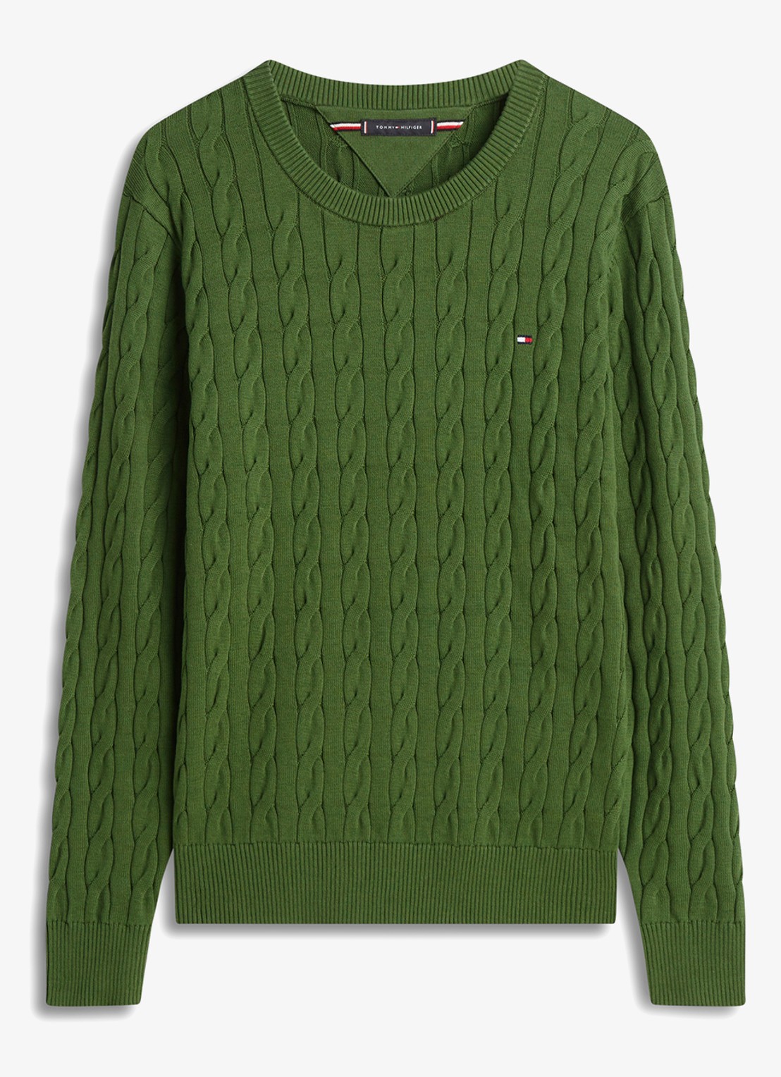 Tommy Hilfiger Flag Embroidery Cable Knit Jumper - voorkant 2 mountain pine-l01 / groen