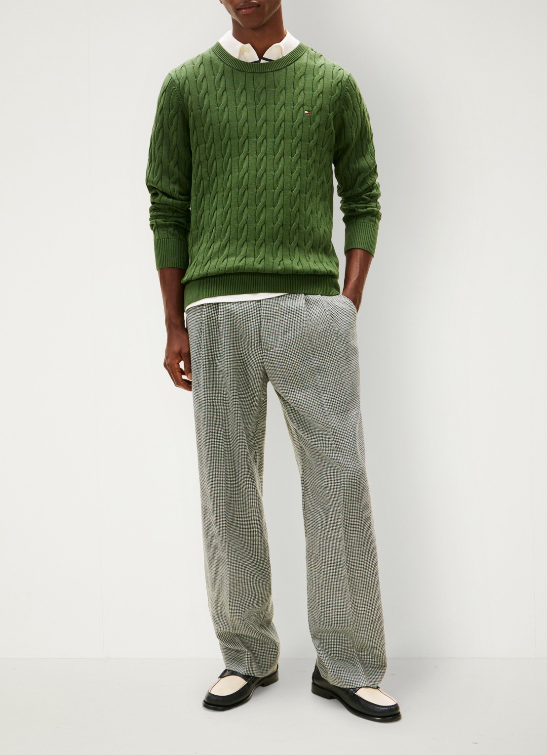 Tommy Hilfiger Flag Embroidery Cable Knit Jumper - voorkant 3 mountain pine-l01 / groen