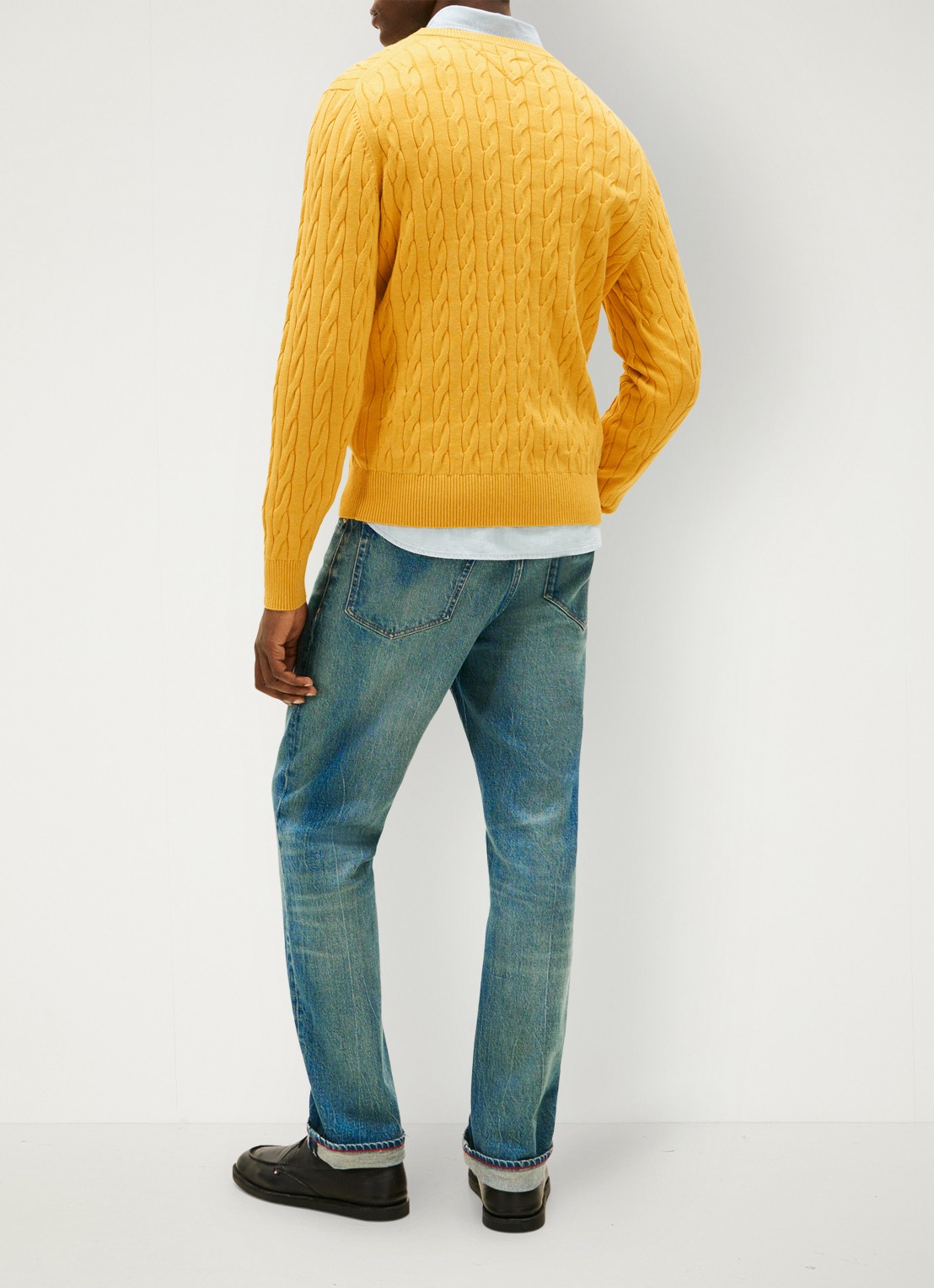 Tommy Hilfiger Flag Embroidery Cable Knit Jumper - achterkant 5 morning side yellow heather-z05 / geel