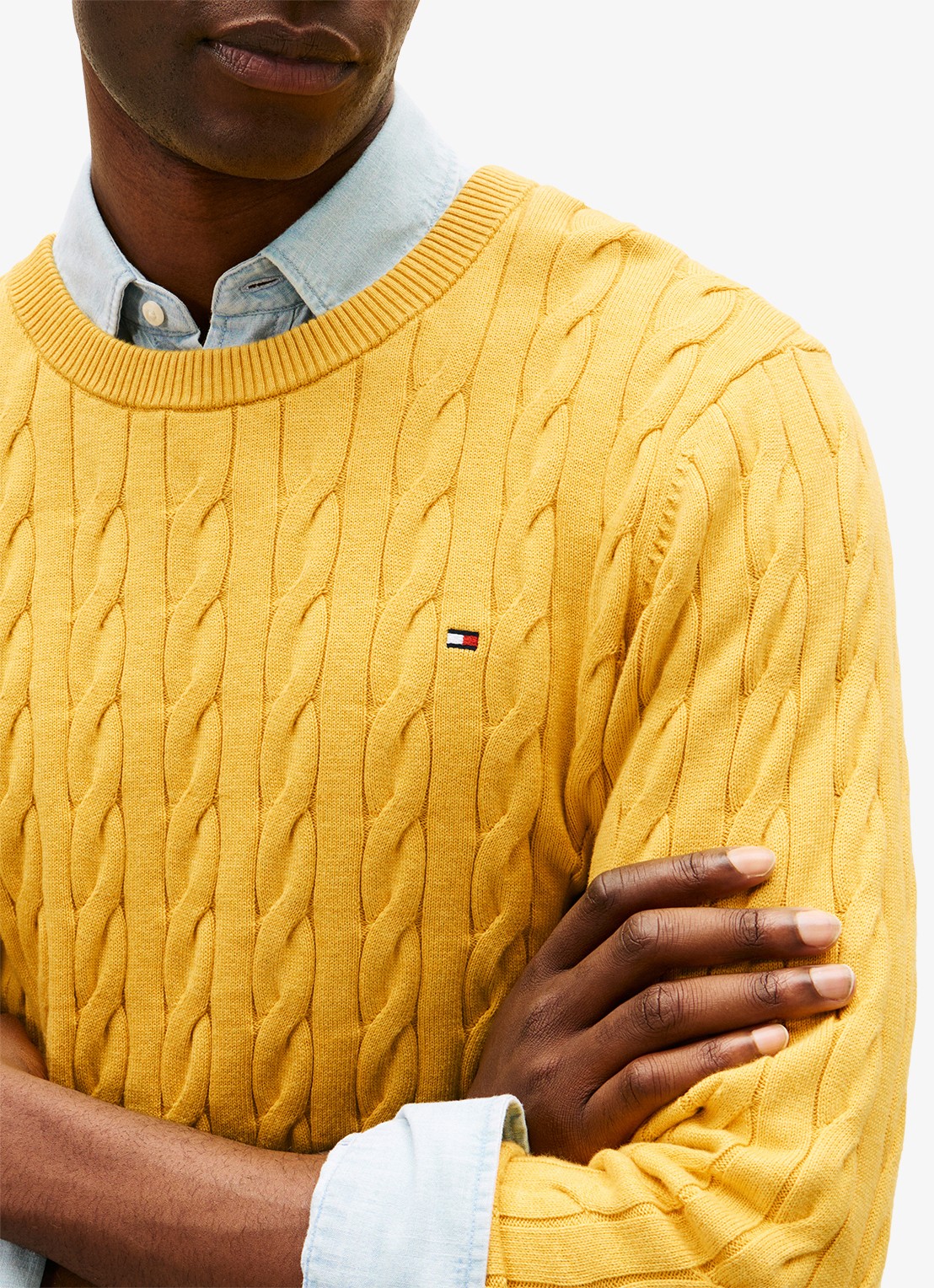 Tommy Hilfiger Flag Embroidery Cable Knit Jumper - detail 2 morning side yellow heather-z05 / geel