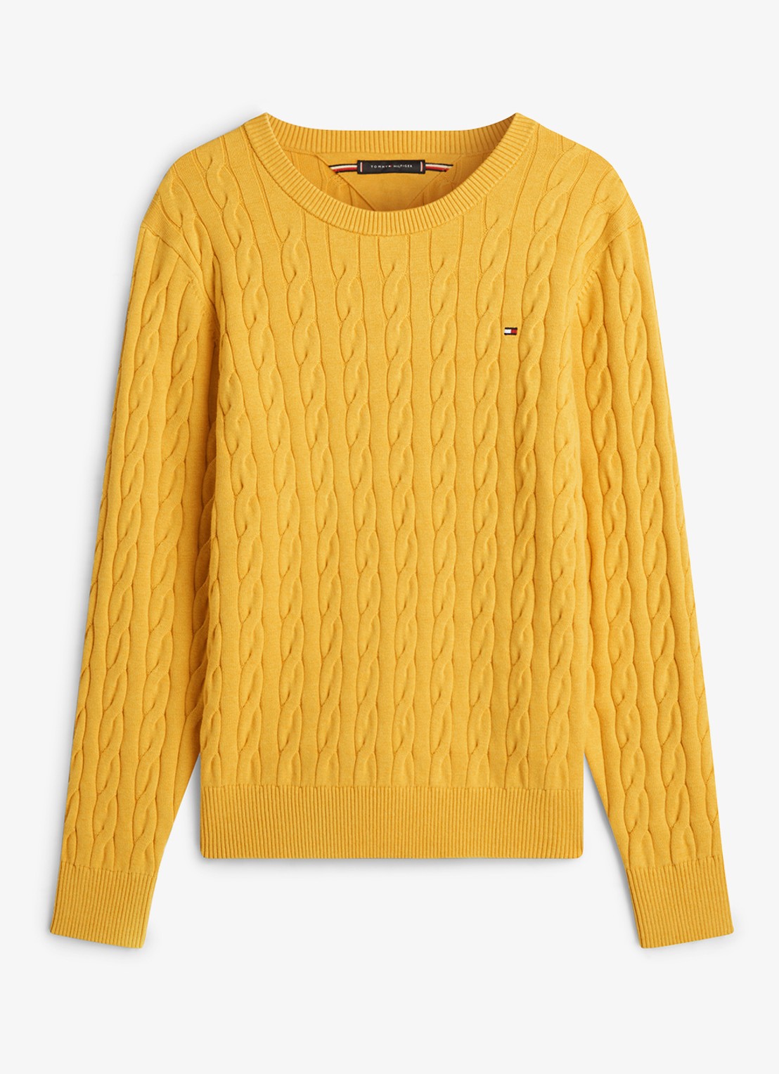 Tommy Hilfiger Flag Embroidery Cable Knit Jumper - voorkant 3 morning side yellow heather-z05 / geel