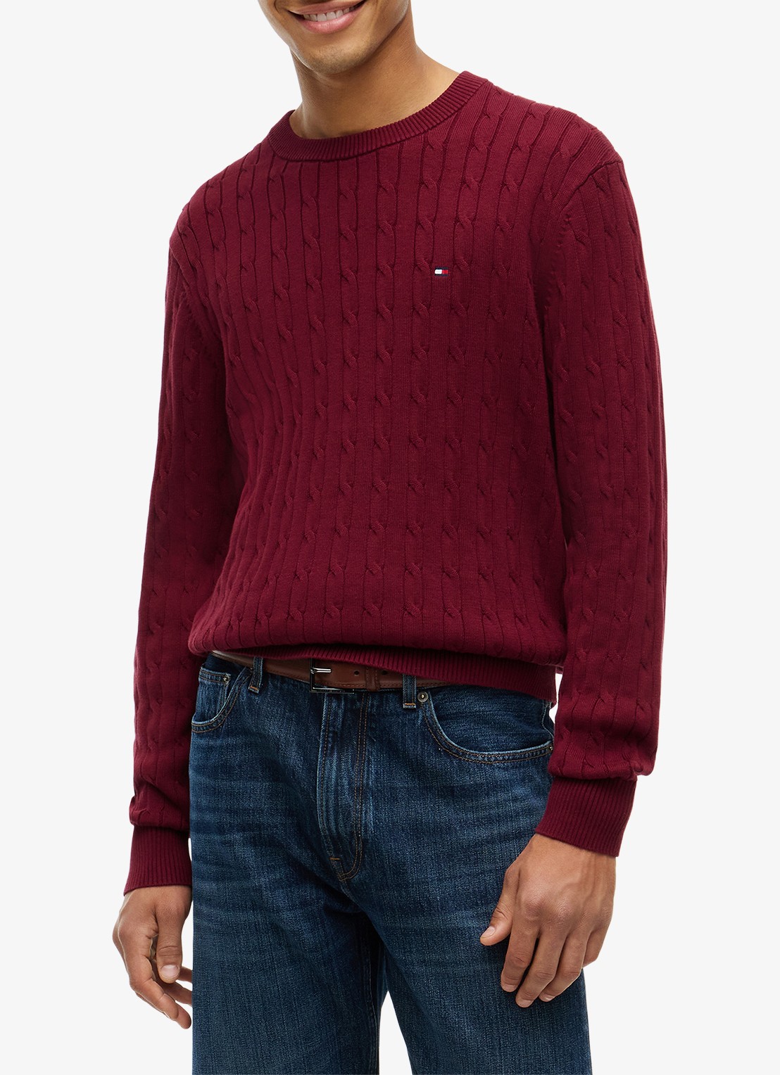 Tommy Hilfiger Flag Embroidery Cable Knit Jumper - detail burgundy-vlp