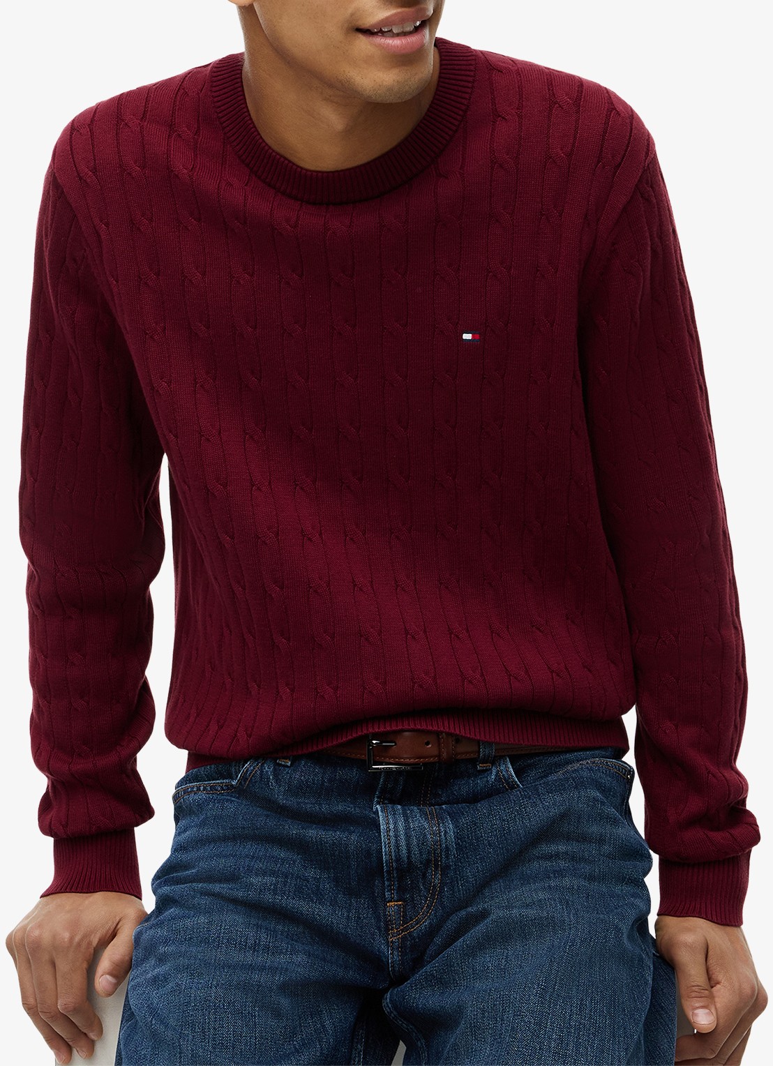 Tommy Hilfiger Flag Embroidery Cable Knit Jumper - detail 2 burgundy-vlp