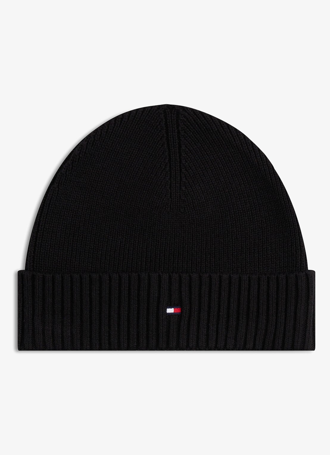 Tommy Hilfiger Flag Pima grofgebreide muts met logo - voorkant zwart