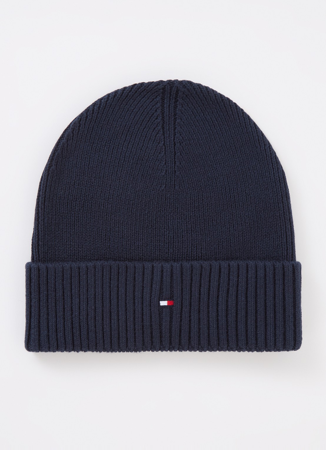 Tommy Hilfiger Flag Pima grofgebreide muts met logo - voorkant donkerblauw