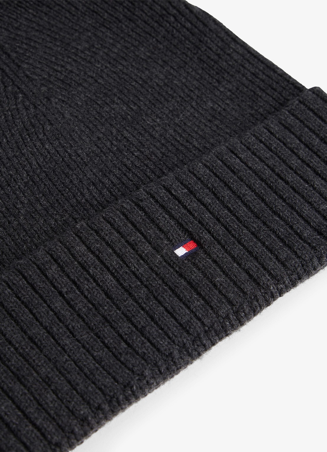 Tommy Hilfiger Flag Pima grofgebreide muts met logo - detail 2 donkergrijs