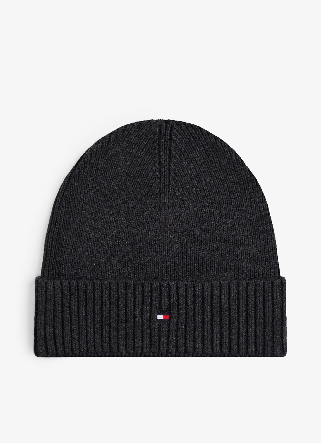 Tommy Hilfiger Flag Pima grofgebreide muts met logo - voorkant donkergrijs