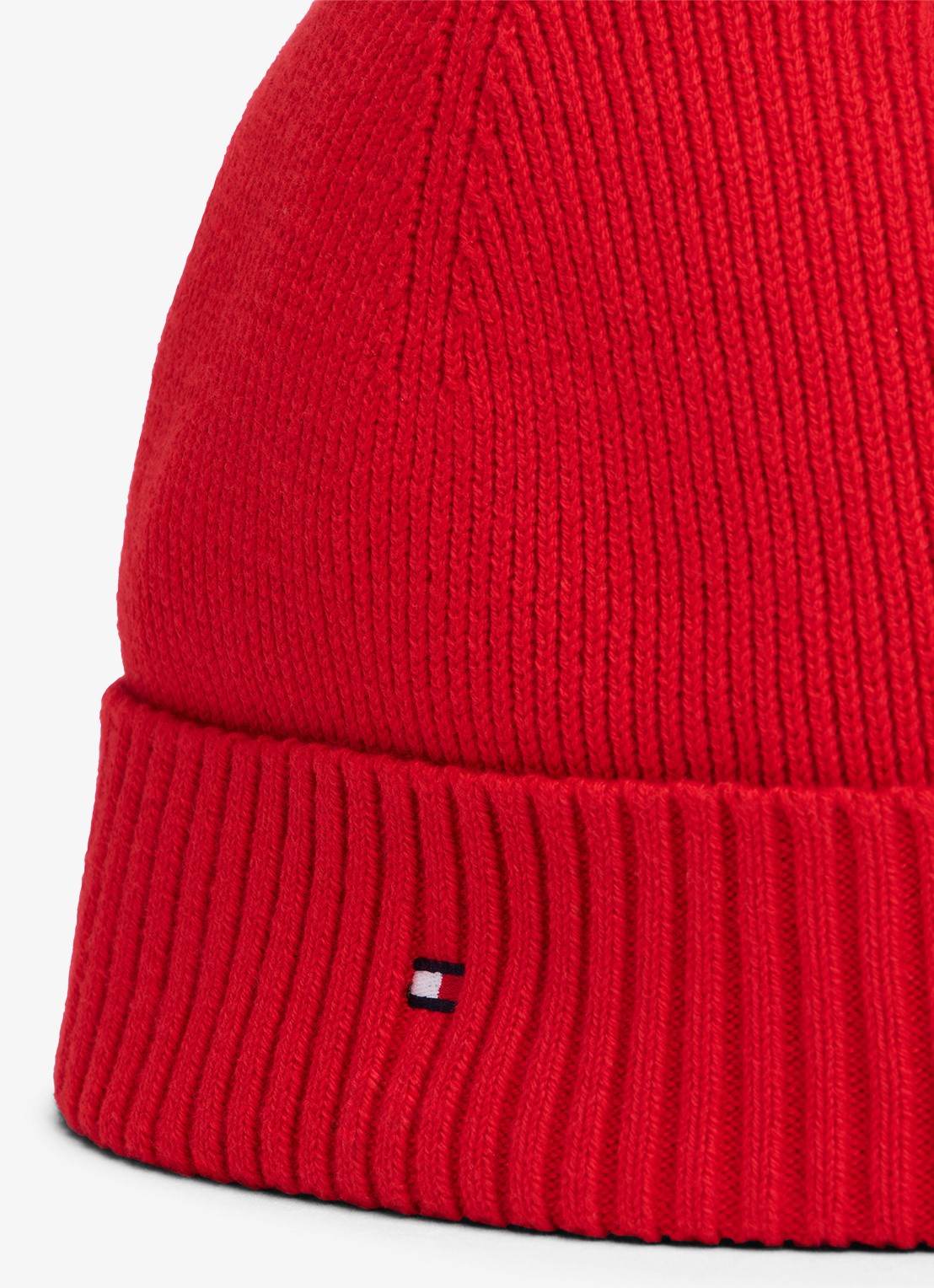 Tommy Hilfiger Flag Pima grofgebreide muts met logo - detail vuurrood