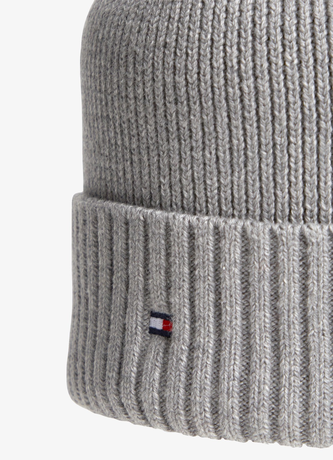 Tommy Hilfiger Flag Pima grofgebreide muts met logo - detail medium grey heather-p7d