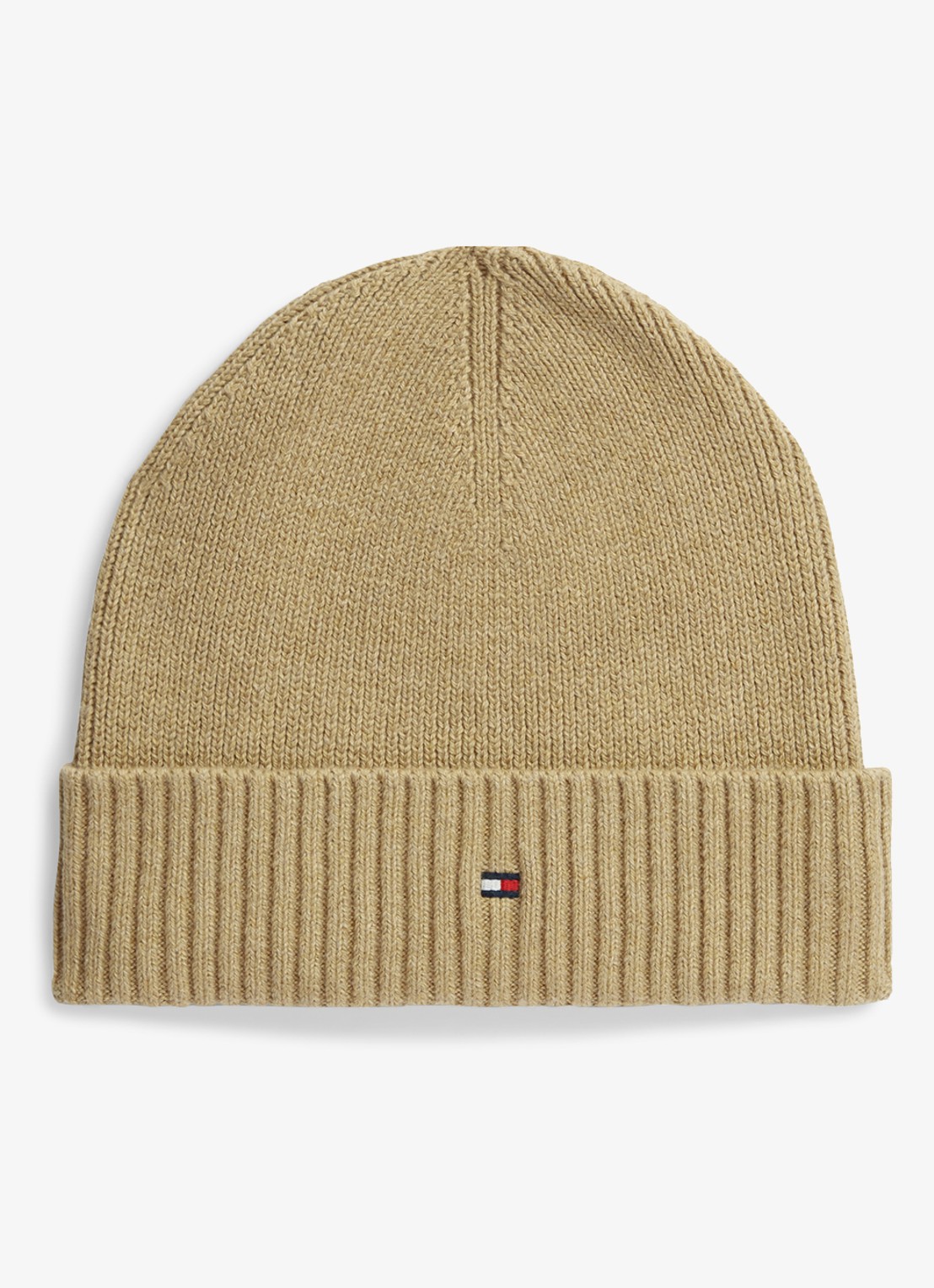 Tommy Hilfiger Flag Pima grofgebreide muts met logo - voorkant safari canvas melange-rbc