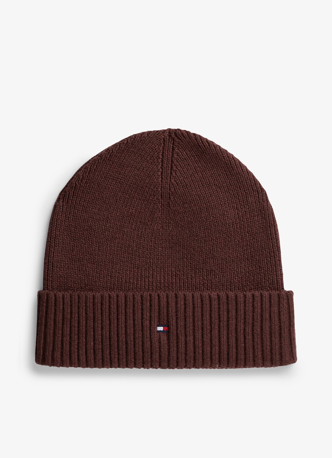 Tommy Hilfiger Flag Pima grofgebreide muts met logo - voorkant 2 red wine melange-xiu