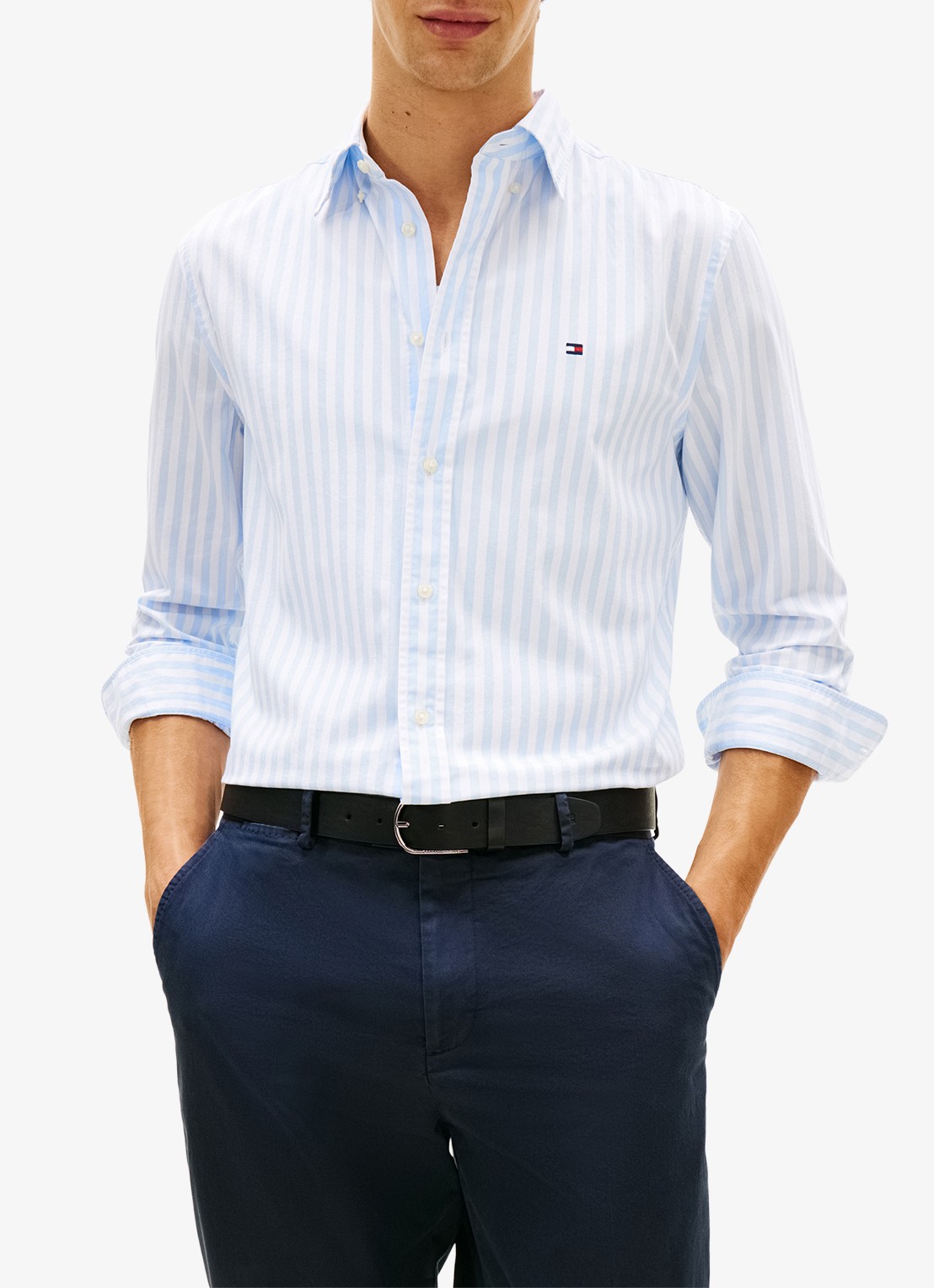 Tommy Hilfiger Flex Poplin overhemd met streepprint  - detail 4 lichtblauw