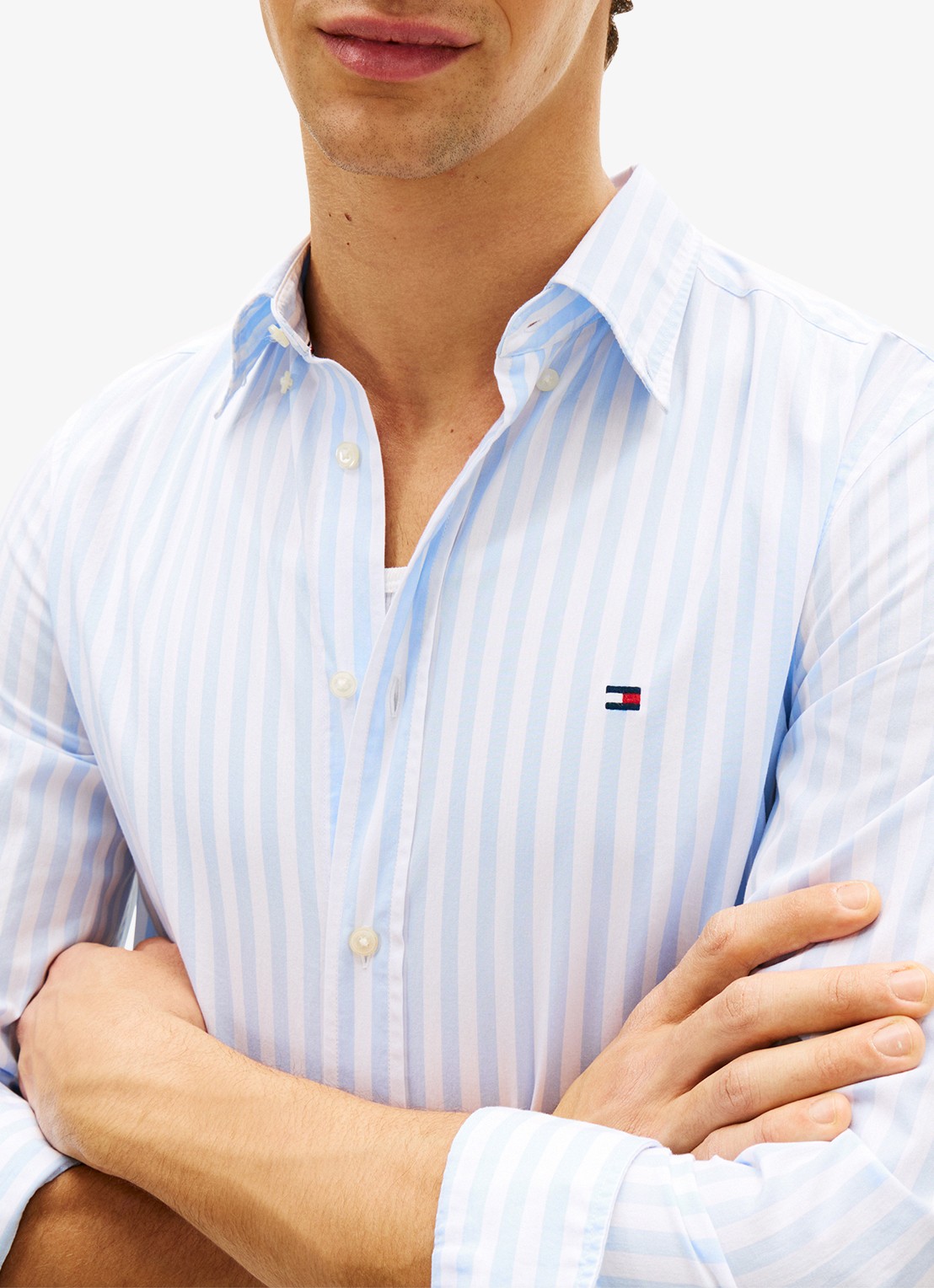Tommy Hilfiger Flex Poplin overhemd met streepprint  - detail 5 lichtblauw