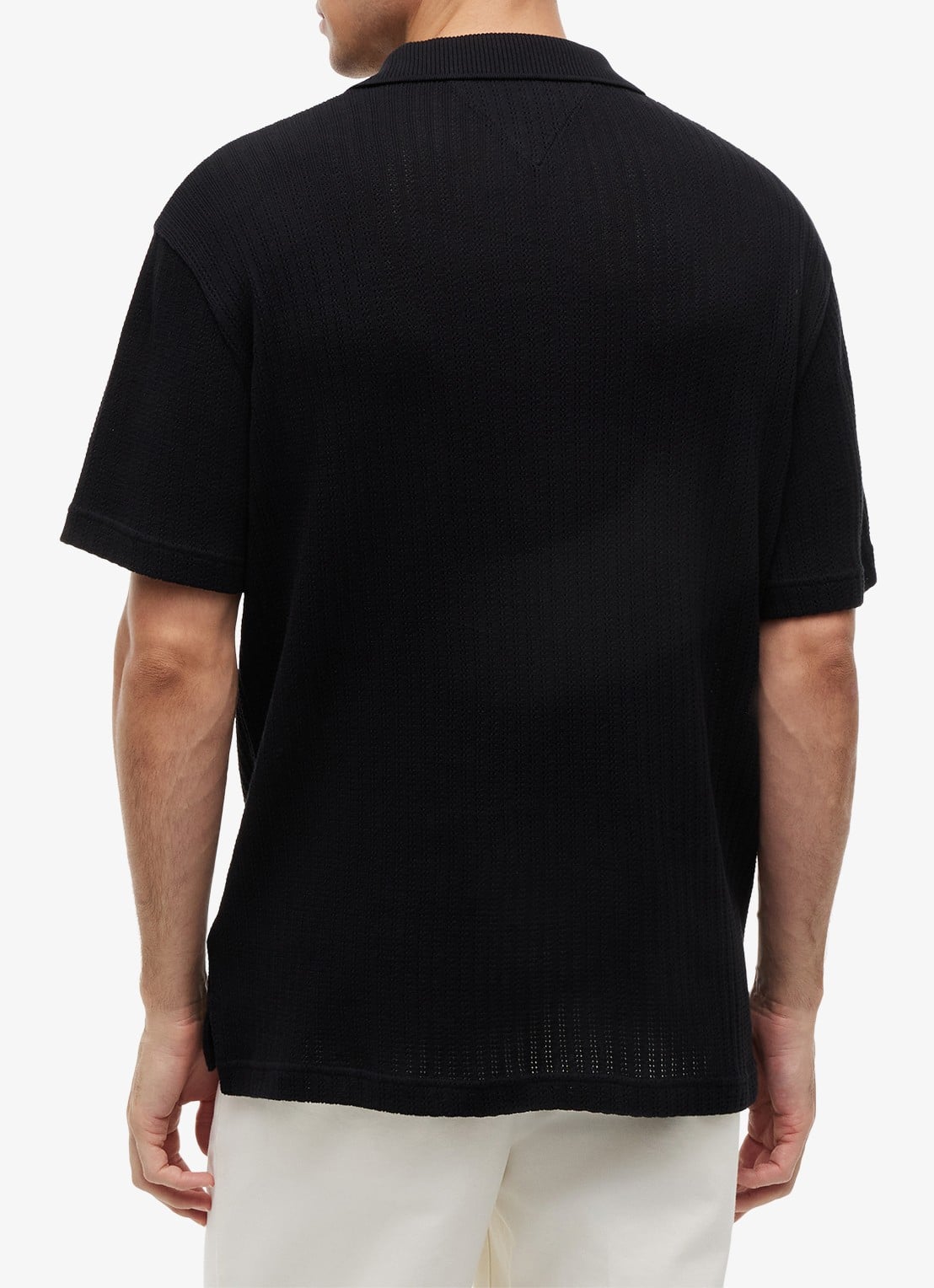 Tommy Hilfiger Gebreide polo met logoborduring - achterkant zwart
