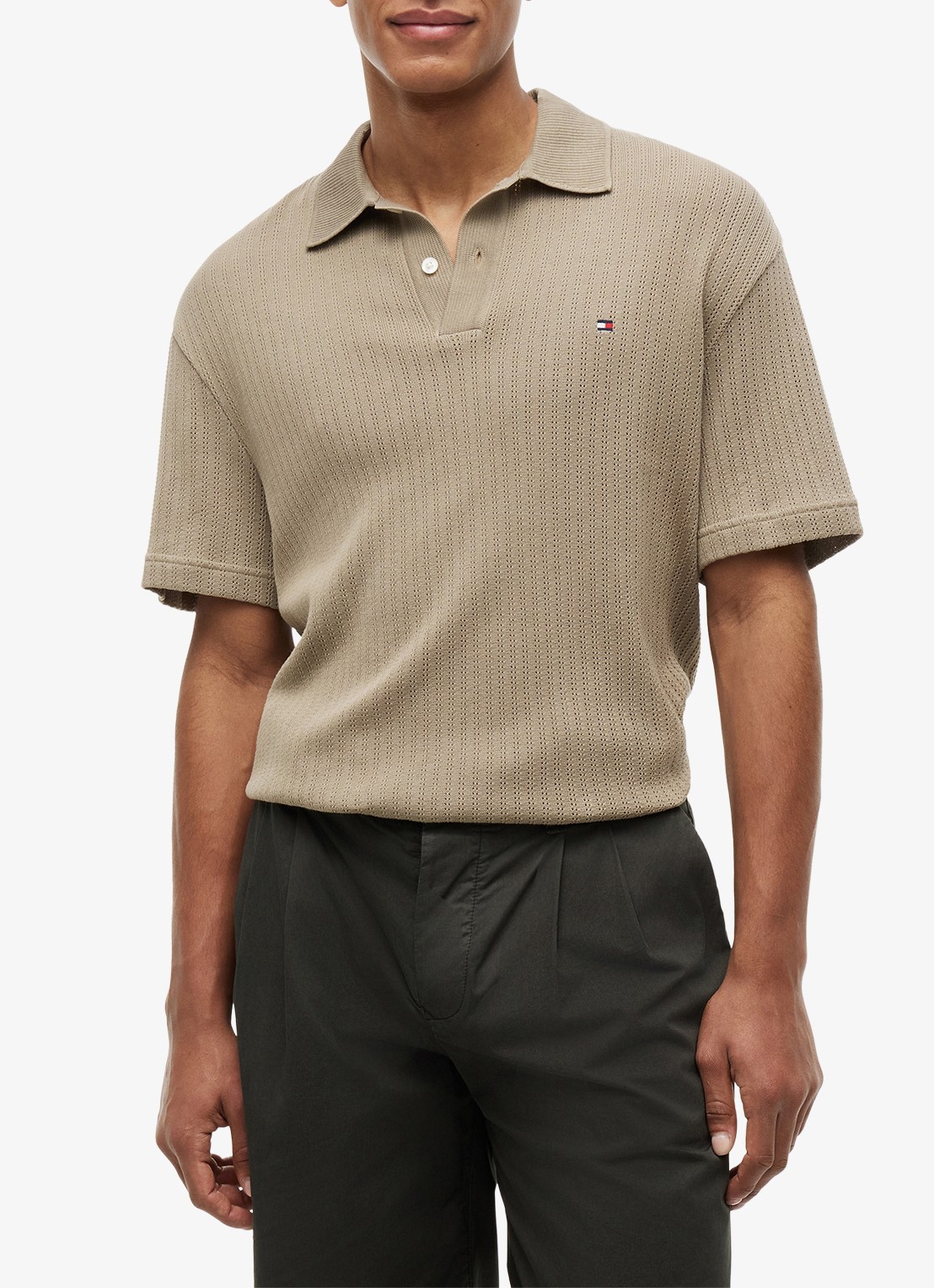 Tommy Hilfiger Gebreide polo met logoborduring - detail 3 beige