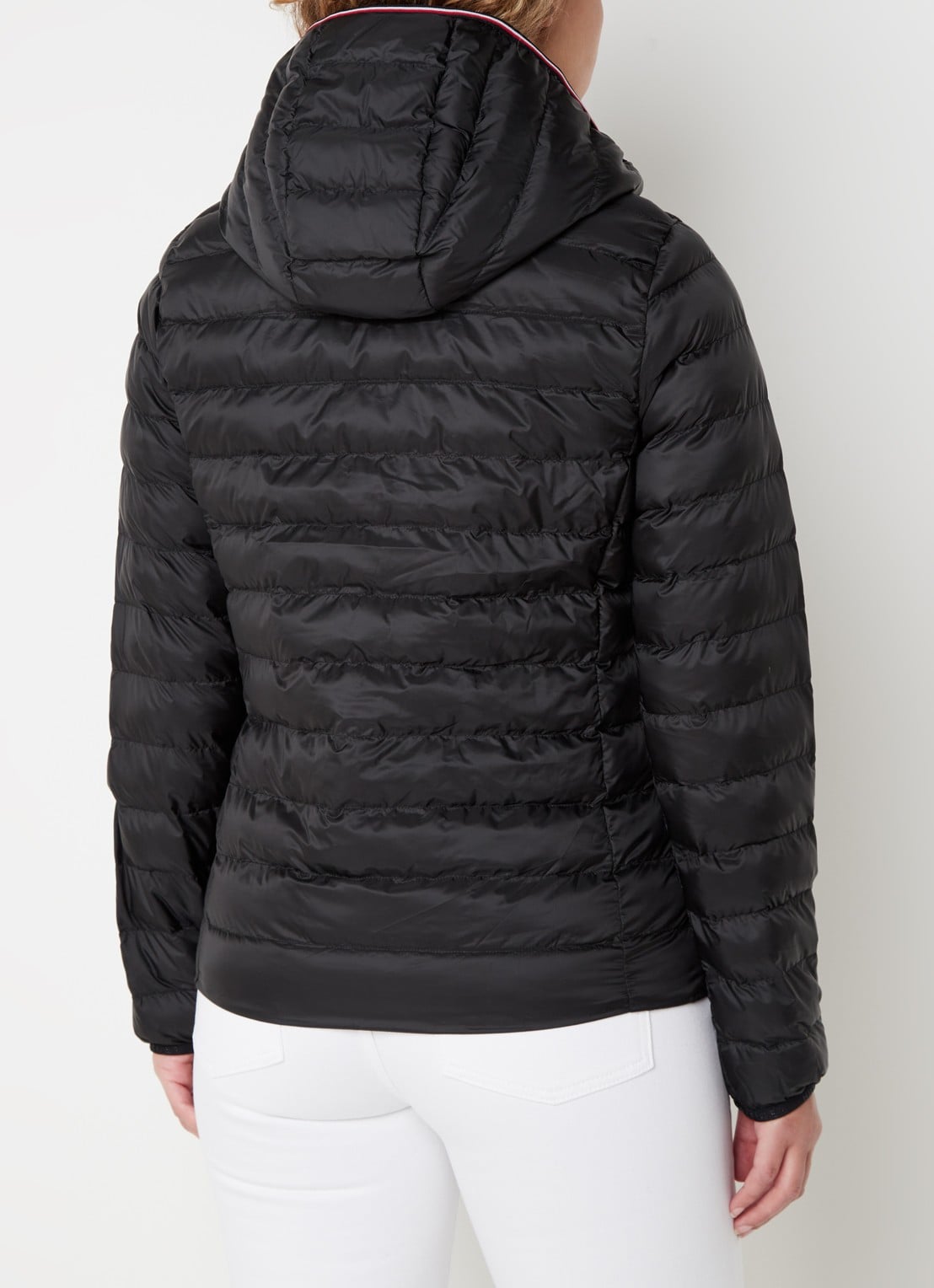 Tommy Hilfiger Gewatteerd jack met logo en ritszakken - achterkant zwart