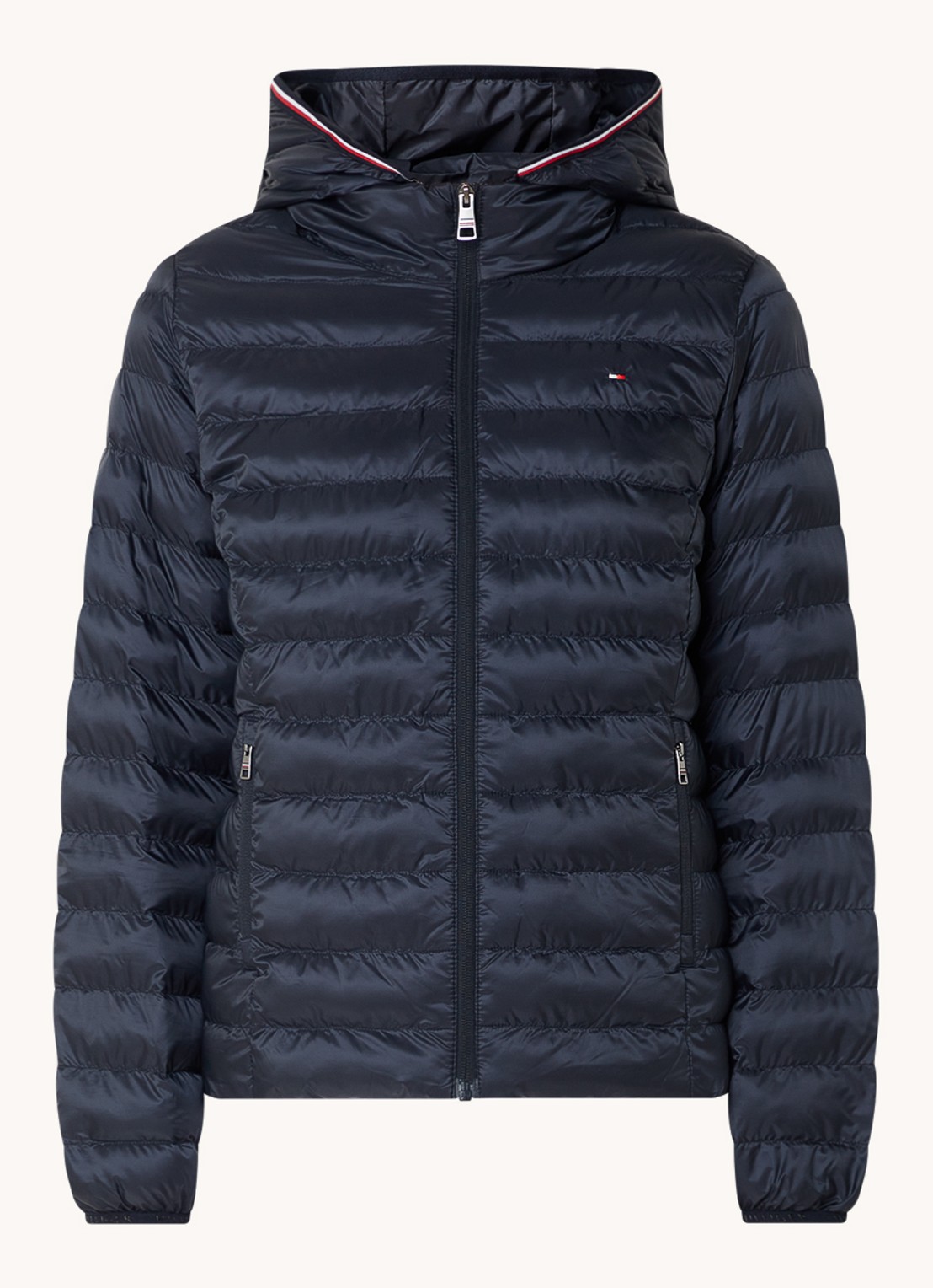 Tommy Hilfiger Gewatteerd jack met logo en ritszakken - voorkant 2 donkerblauw