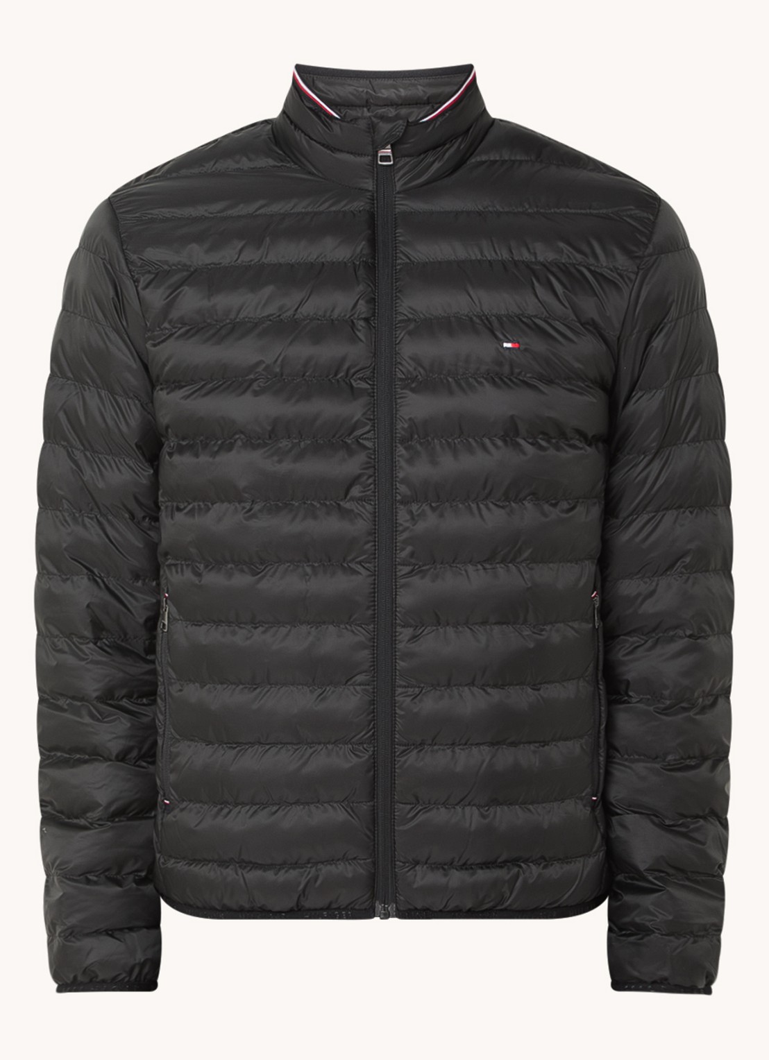 Tommy Hilfiger Gewatteerd jack met logo - voorkant 3 zwart