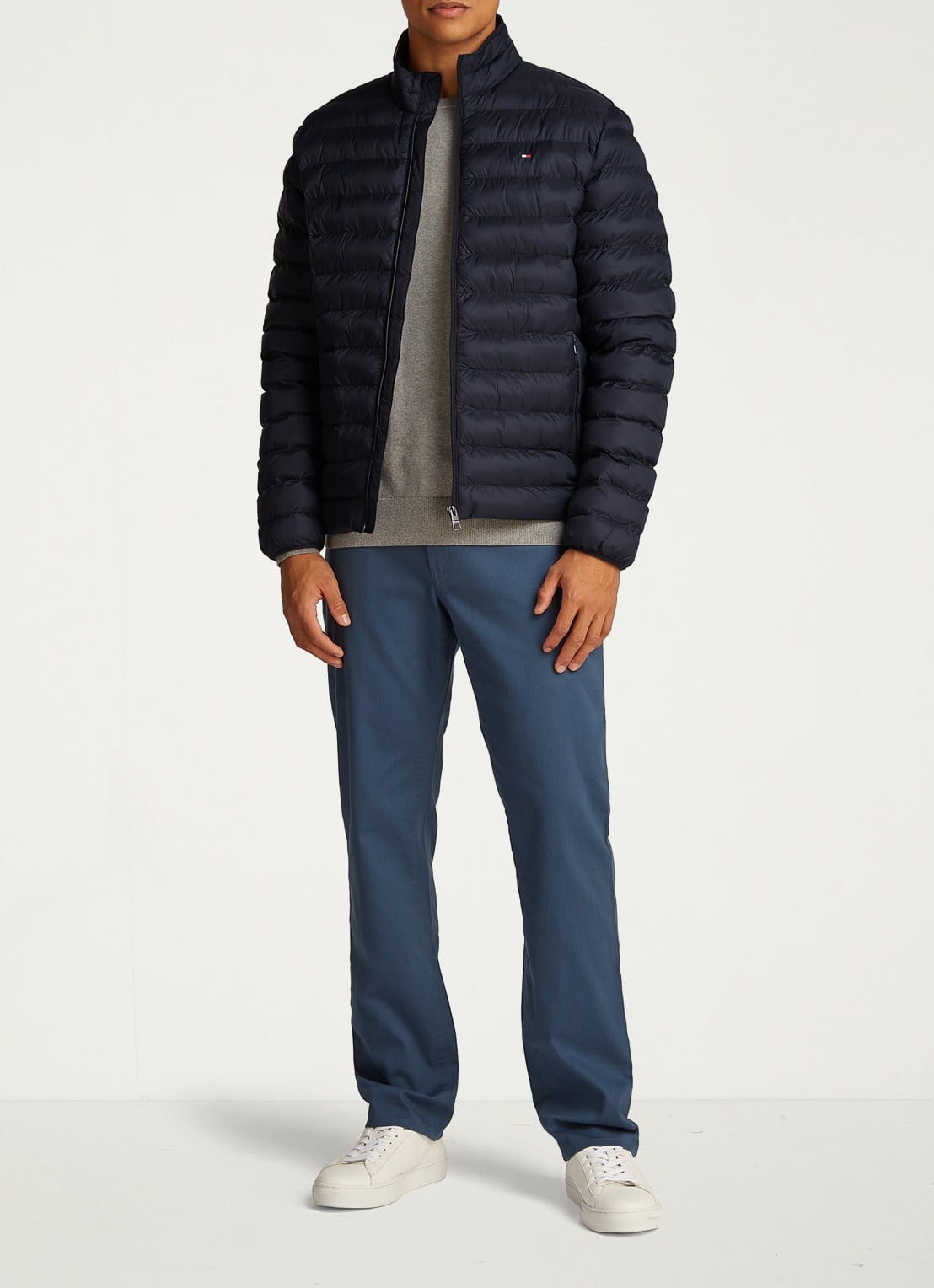 Tommy Hilfiger Gewatteerd jack met ritszakken - voorkant 2 donkerblauw