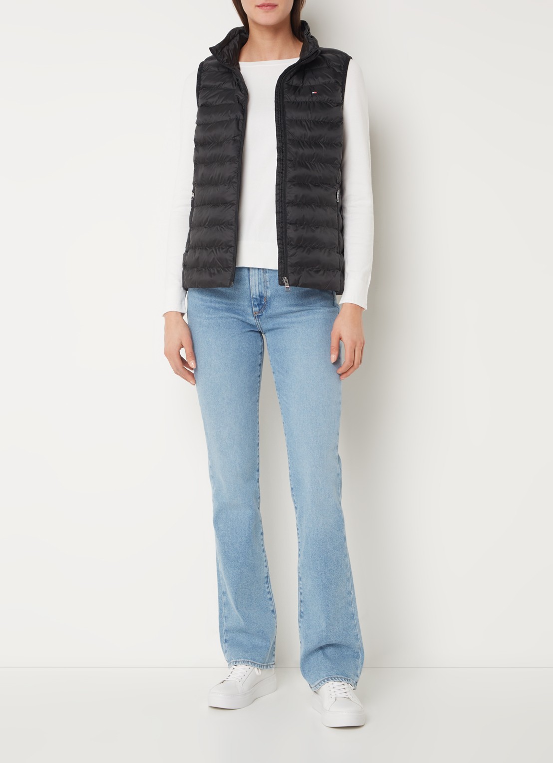 Tommy Hilfiger Gewatteerde bodywarmer met ritszakken en capuchon - voorkant 2 zwart